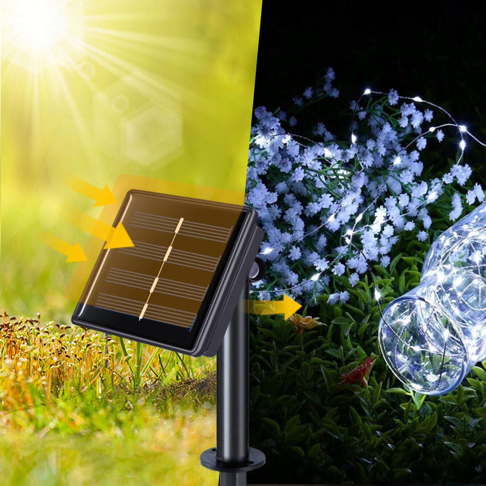 GARDEN LIGHT GARLAND SOLAR LIGHTS CHAIN 200 LED BULBS 22m Brand Interlook