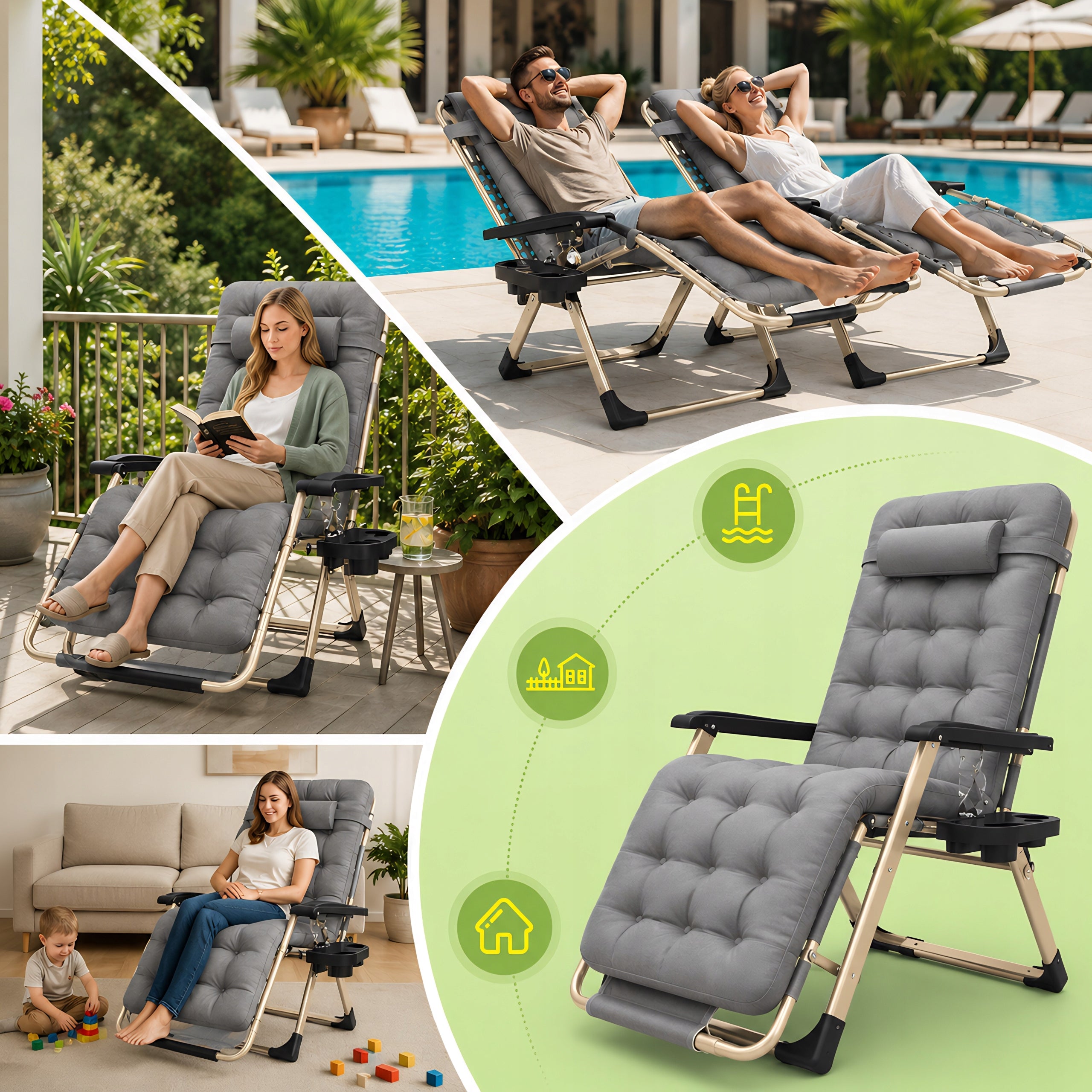 GARDEN LOUNGER BEACH CHAIR FOLDING COMFORTABLE CHAIR WITH CUSHION FOR TERRACE Manufacturer code FOTEL ROZKŁADANY WYGODNY ŁÓŻKO TURYSTYCZNE