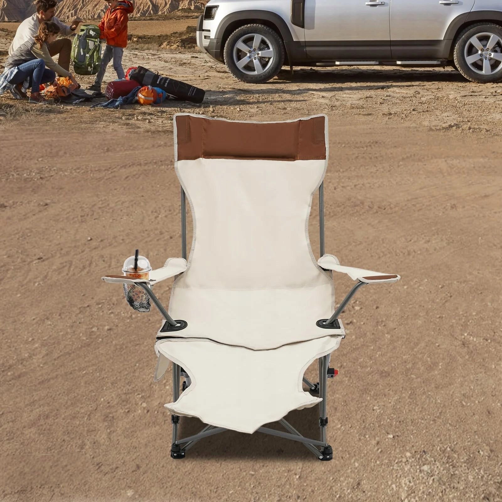 GARDEN LOUNGER BEACH FOLDING COVER BEIGE ARMCHAIR FOOTREST Frame material steel