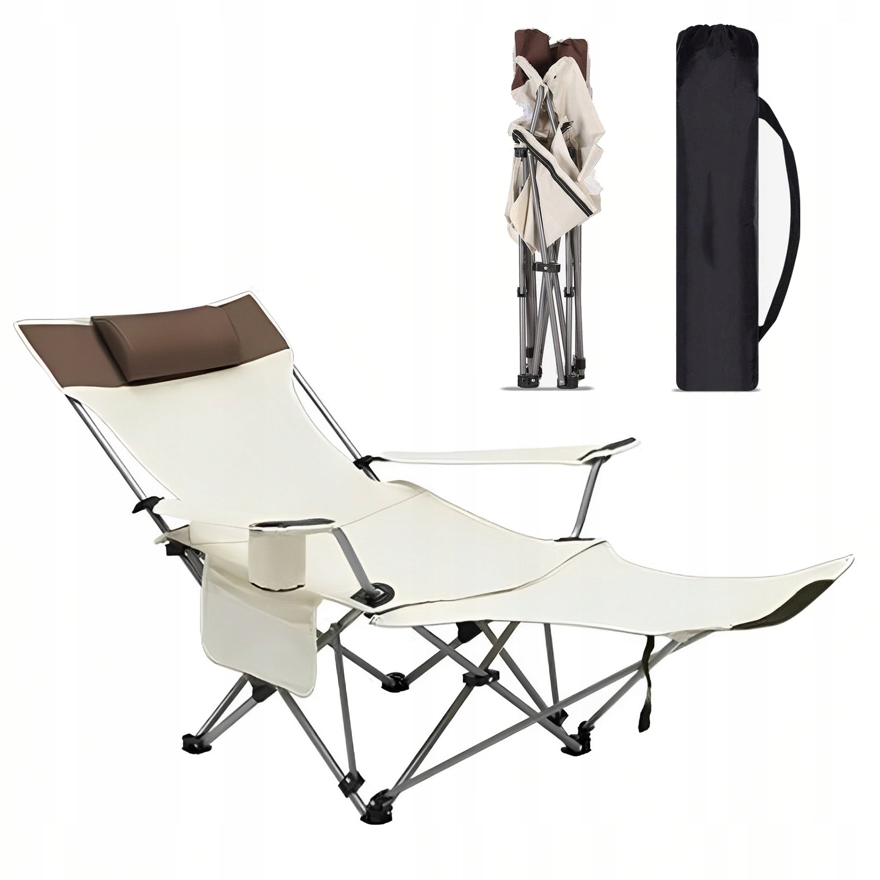 GARDEN LOUNGER BEACH FOLDING COVER BEIGE ARMCHAIR FOOTREST