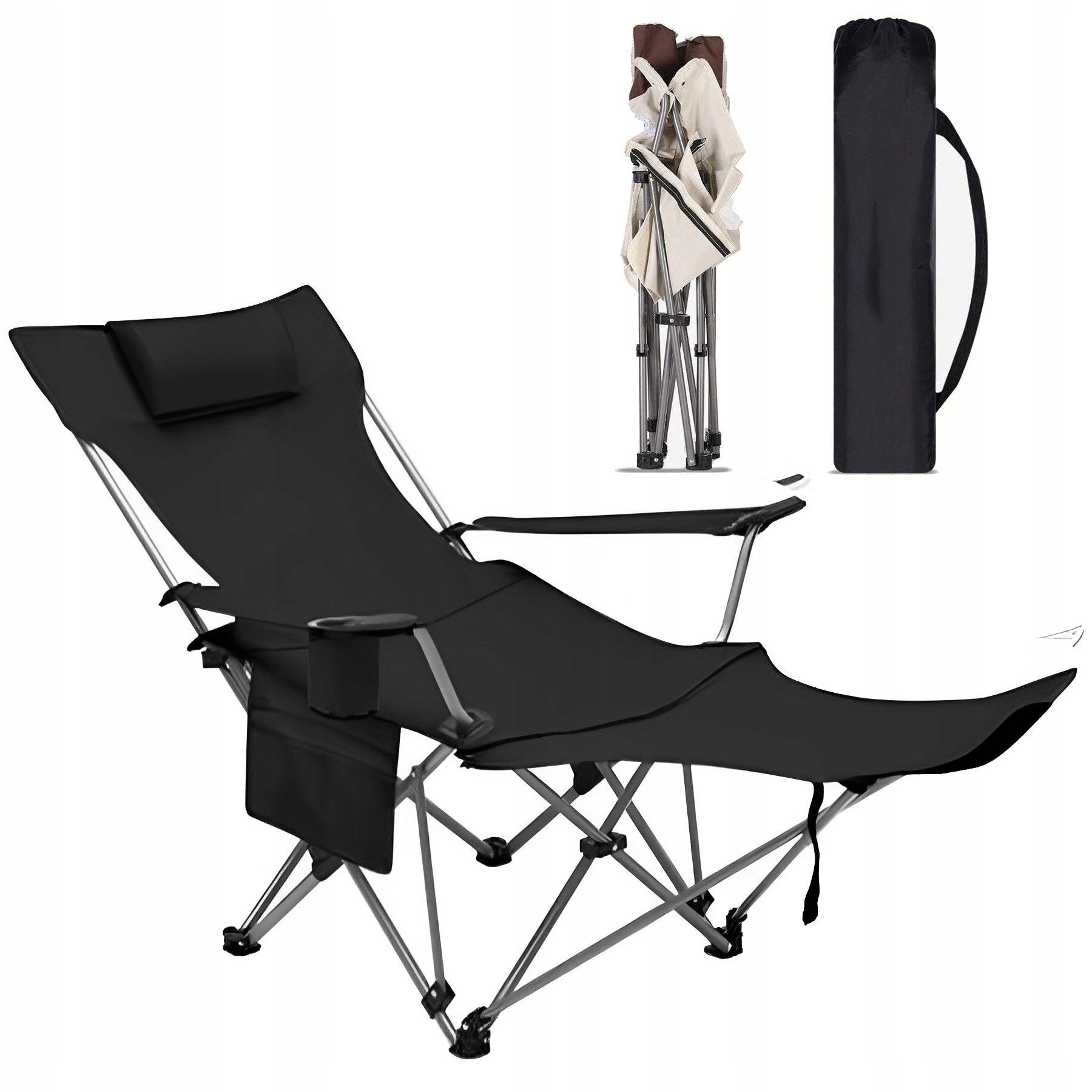 GARDEN LOUNGER BEACH FOLDING COVER BLACK ARMCHAIR FOOTREST