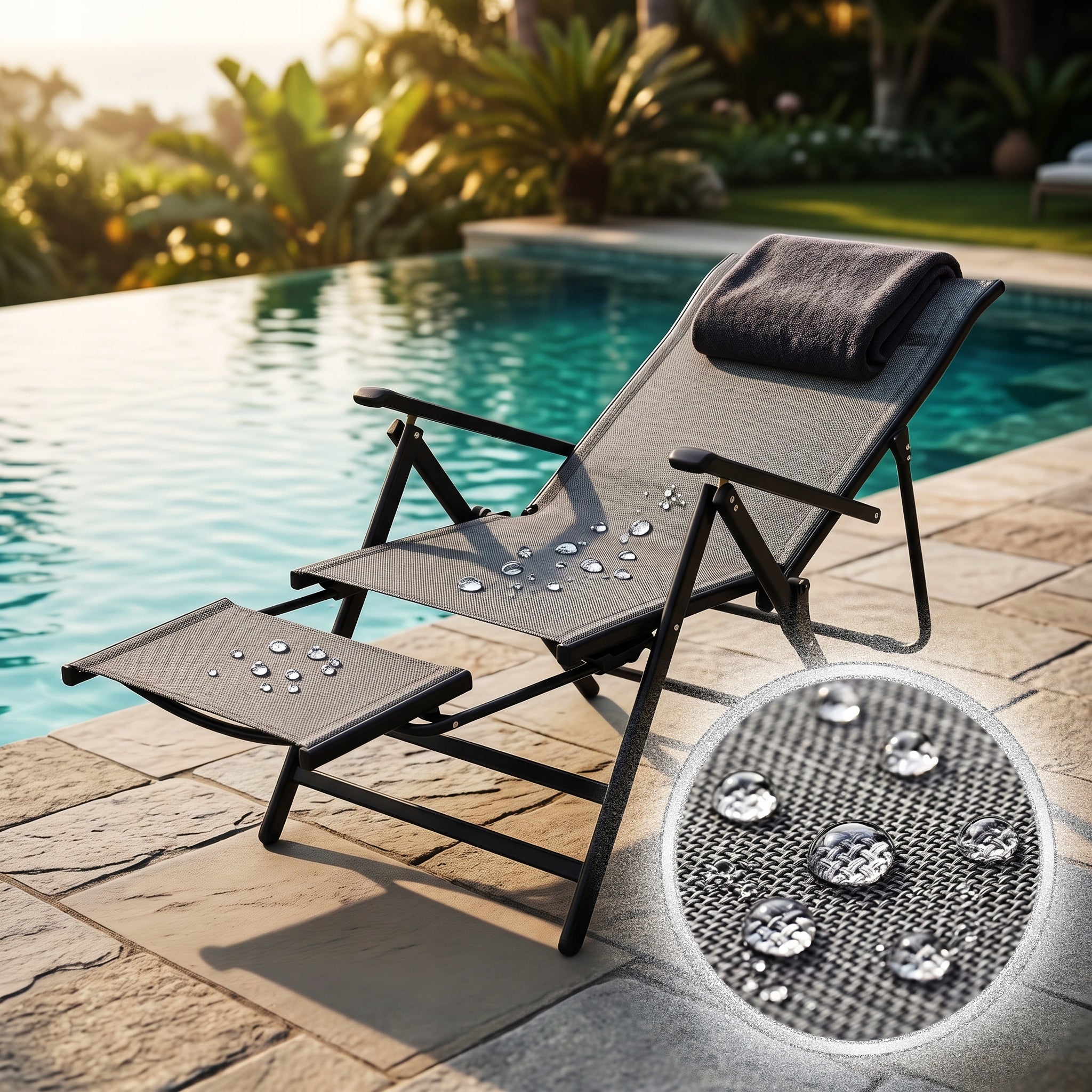 GARDEN LOUNGER FOLDING BEACH HIKING CHAIR Pool FOOTREST Couch Manufacturer code Leżak Fotel ogrodowy Plażowy L66E5