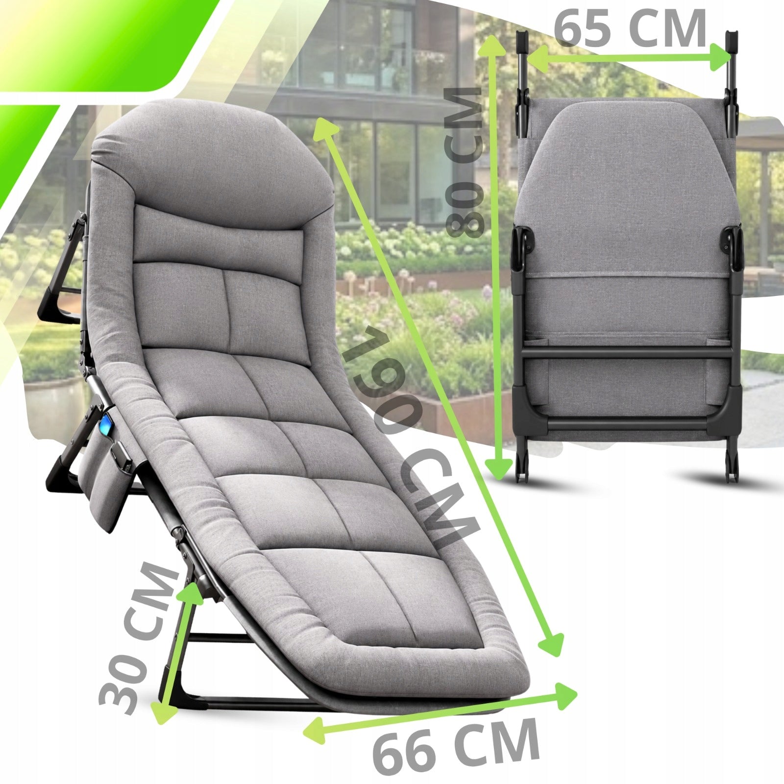 GARDEN LOUNGER FOLDING COUCH ADJUSTABLE TOURIST BEACH GREY Color gray
