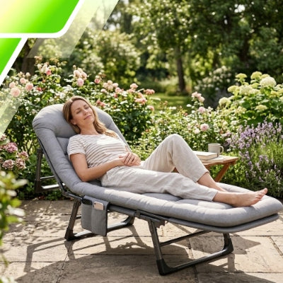 GARDEN LOUNGER FOLDING COUCH ADJUSTABLE TOURIST BEACH GREY Frame material steel