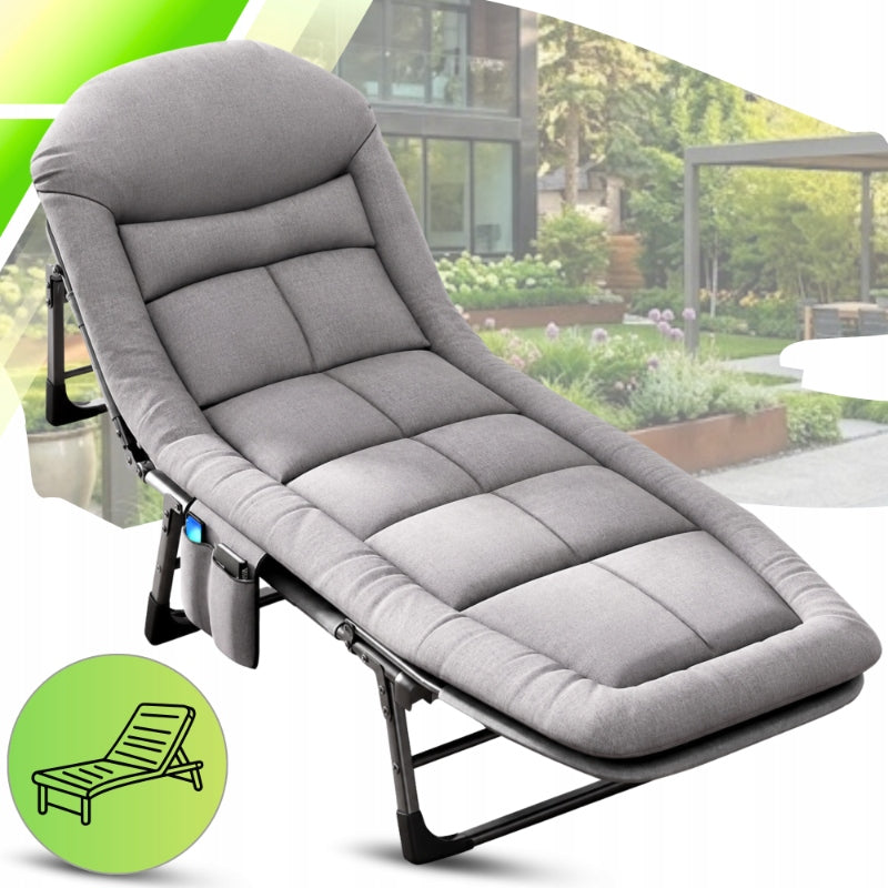 GARDEN LOUNGER FOLDING COUCH ADJUSTABLE TOURIST BEACH GREY Packaging status original