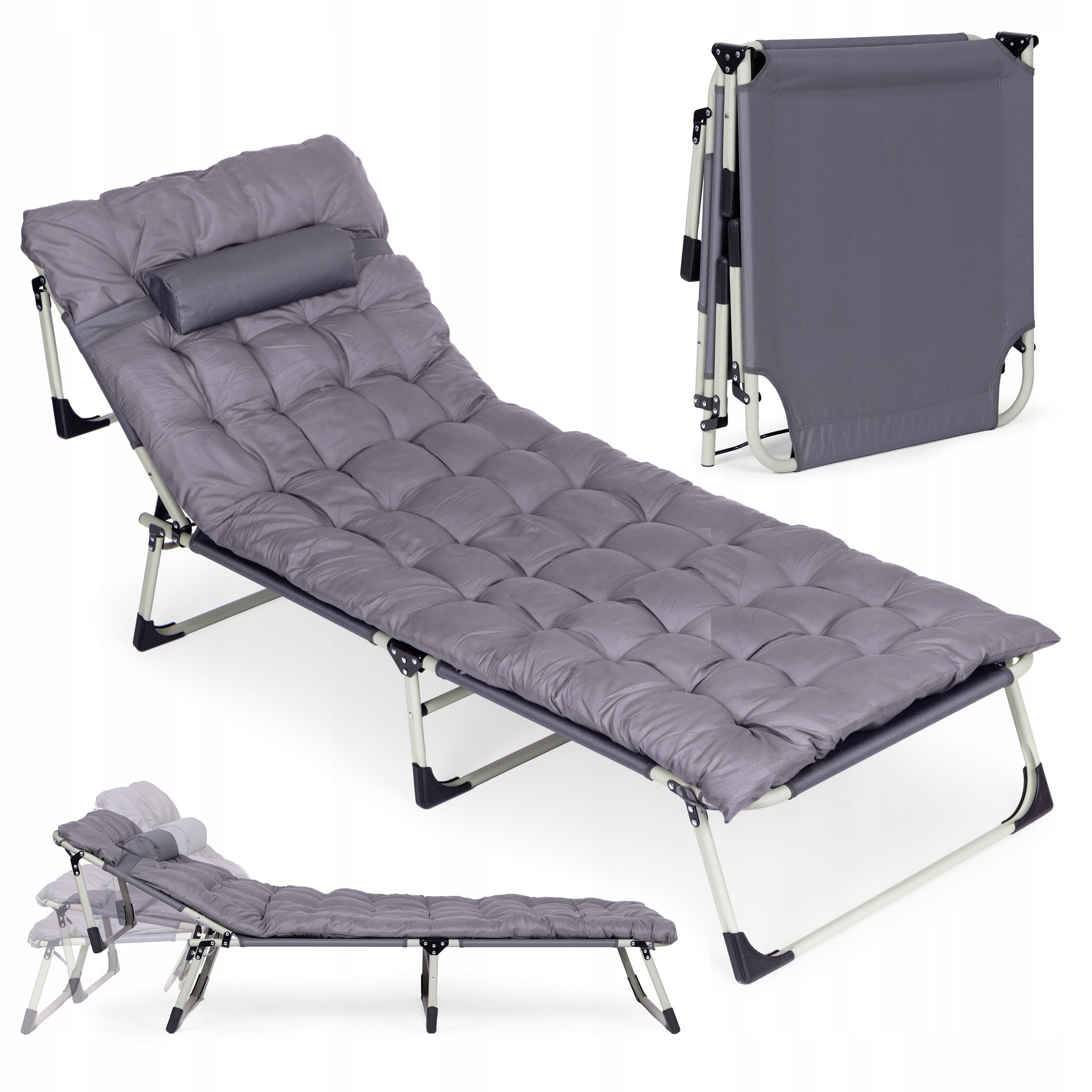 GARDEN LOUNGER FOLDING GREY WITH CUSHION GARDENSTEIN SVANEN 74 X 74 X 18 CM Manufacturer code Leżak łóżko polowe szary