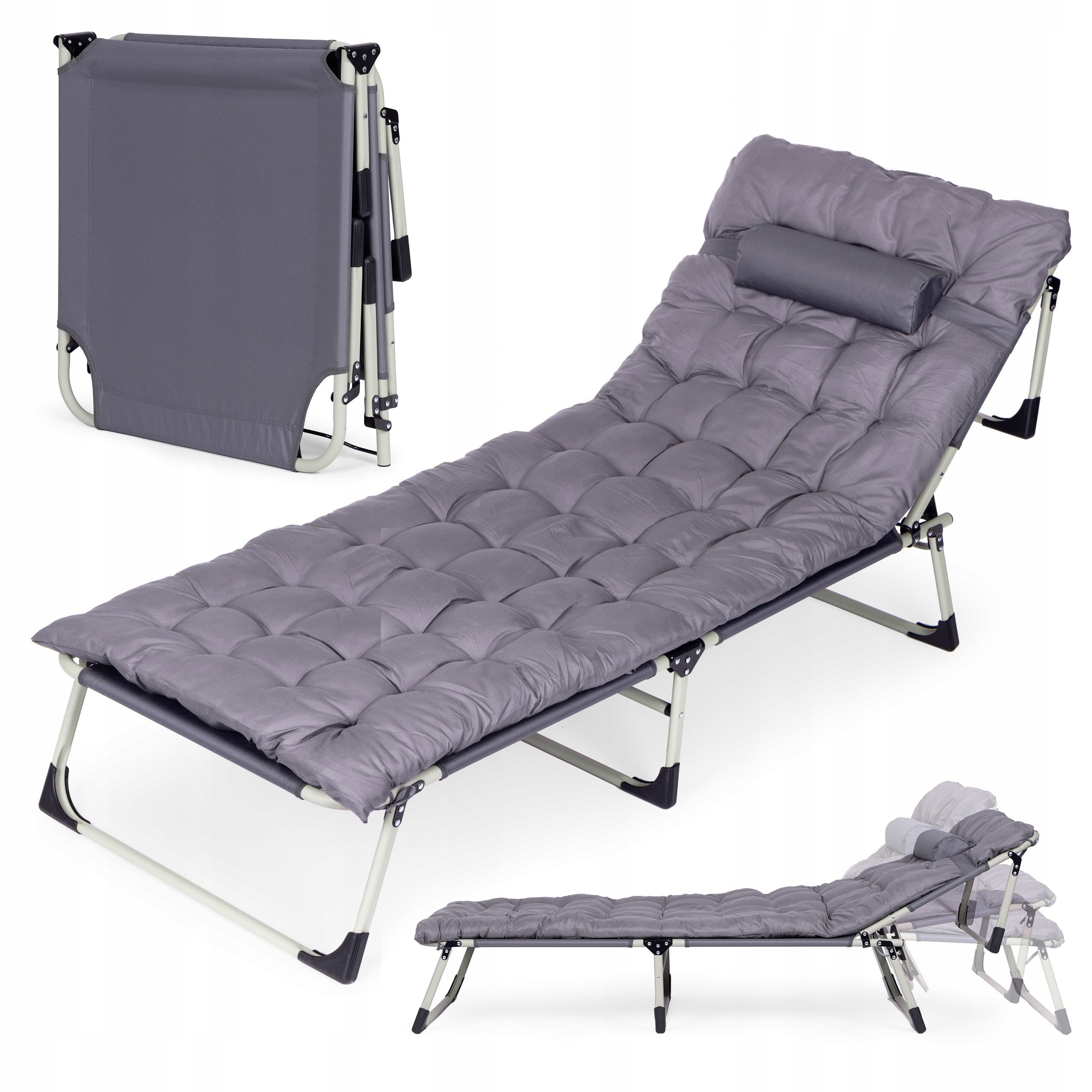 GARDEN LOUNGER FOLDING GREY WITH CUSHION GARDENSTEIN SVANEN 74 X 74 X 18 CM