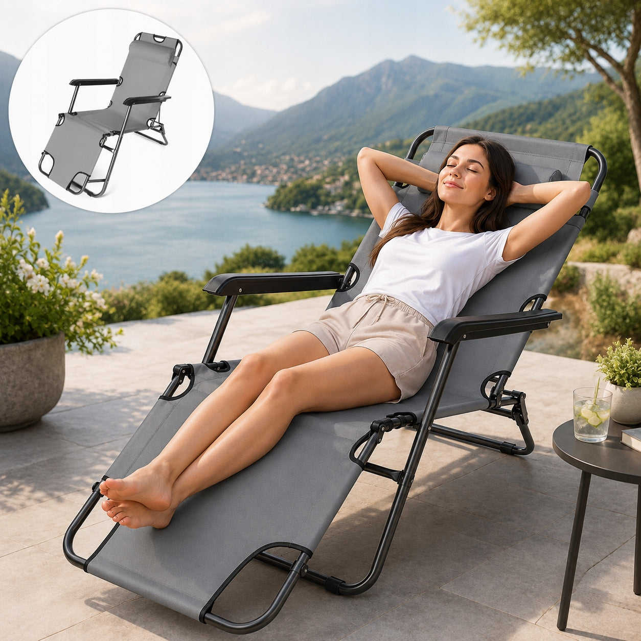 GARDEN LOUNGER FOLDING ZERO GRAVITY BEACH CHAIR TERRACE CHAIR BALCONY Packaging status original