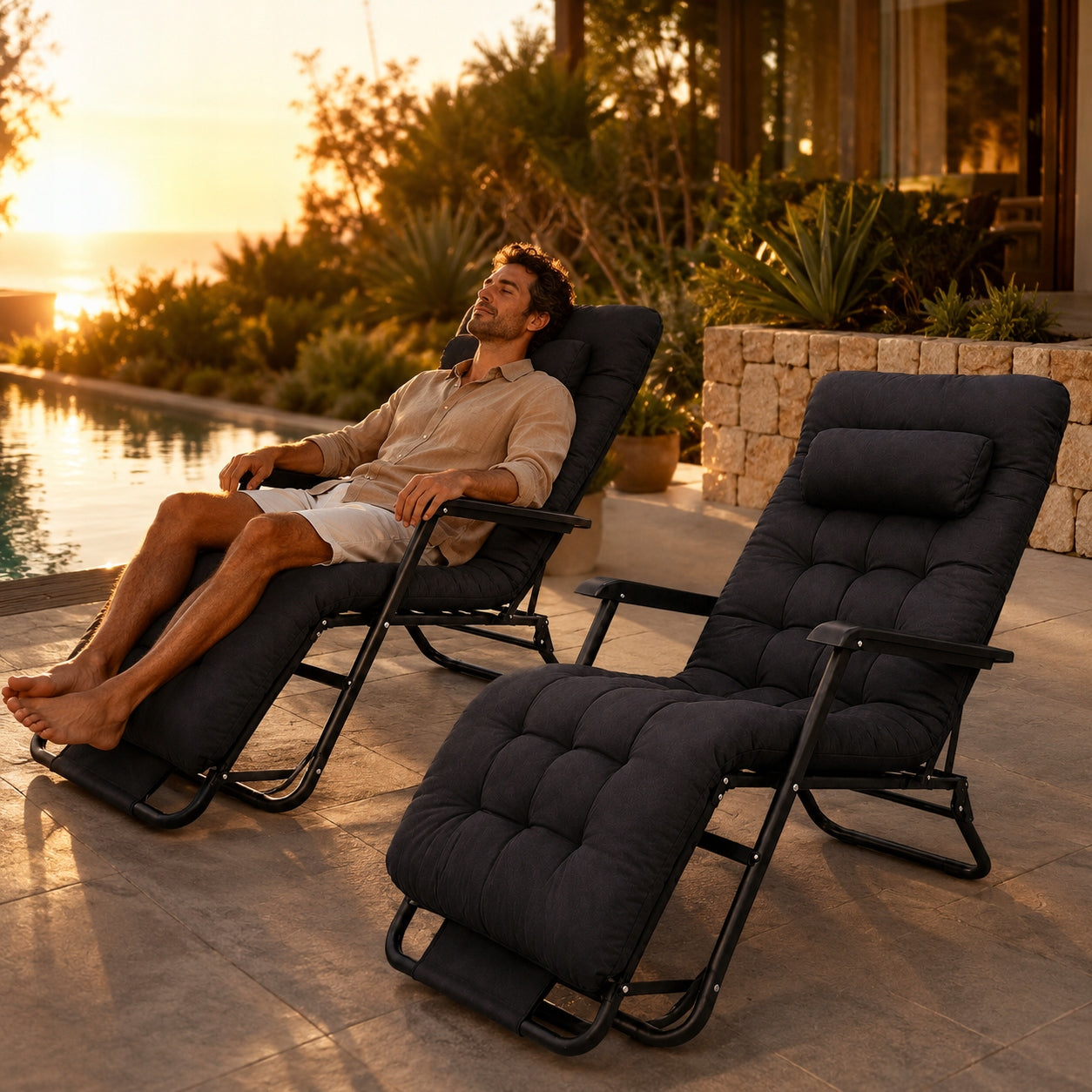 GARDEN LOUNGER FOLDING ZERO GRAVITY BEACH CHAIR TERRACE CHAIR BALCONY Packaging status original