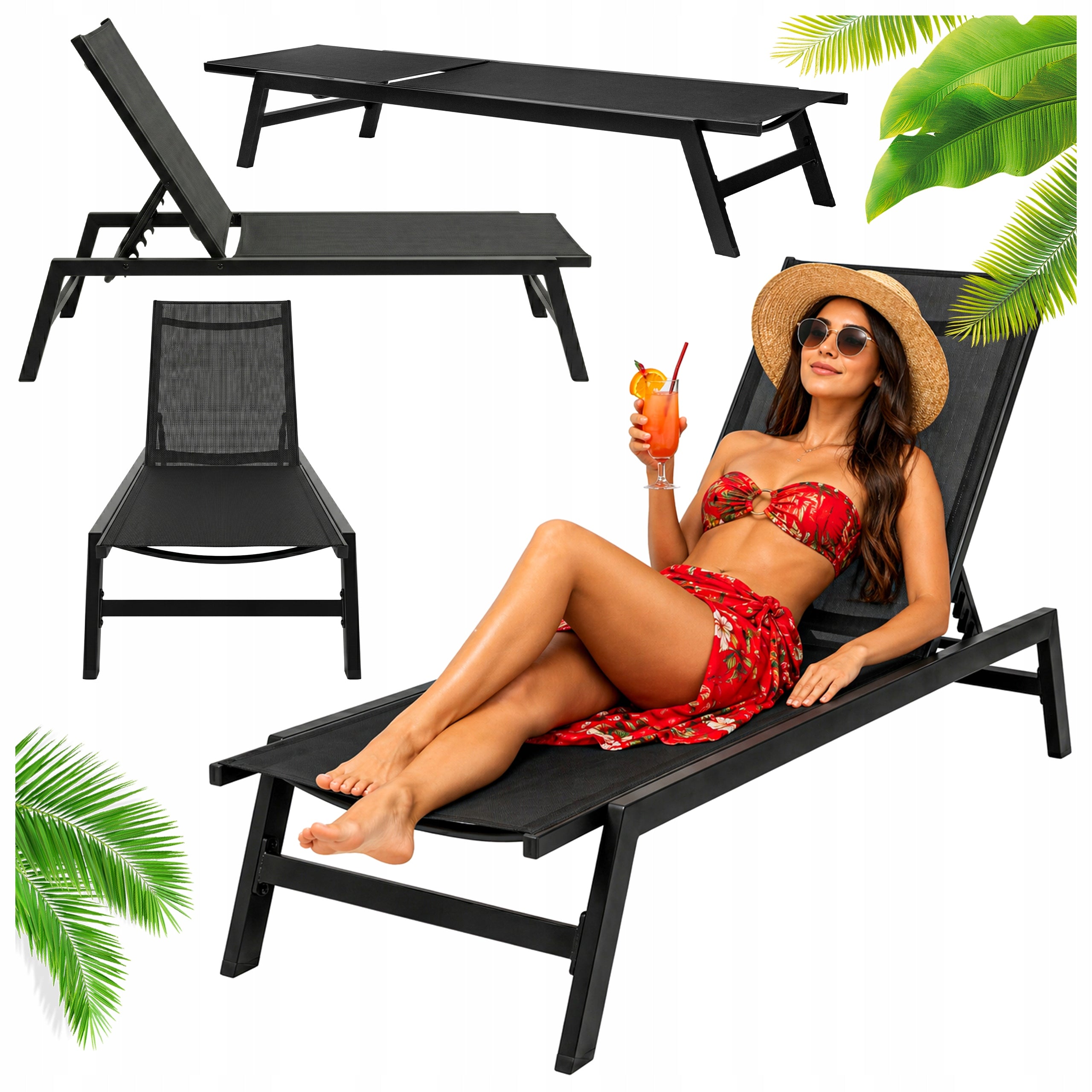 GARDEN LOUNGER Terrace Chair with Adjustable BACKREST Black Beach Balcony