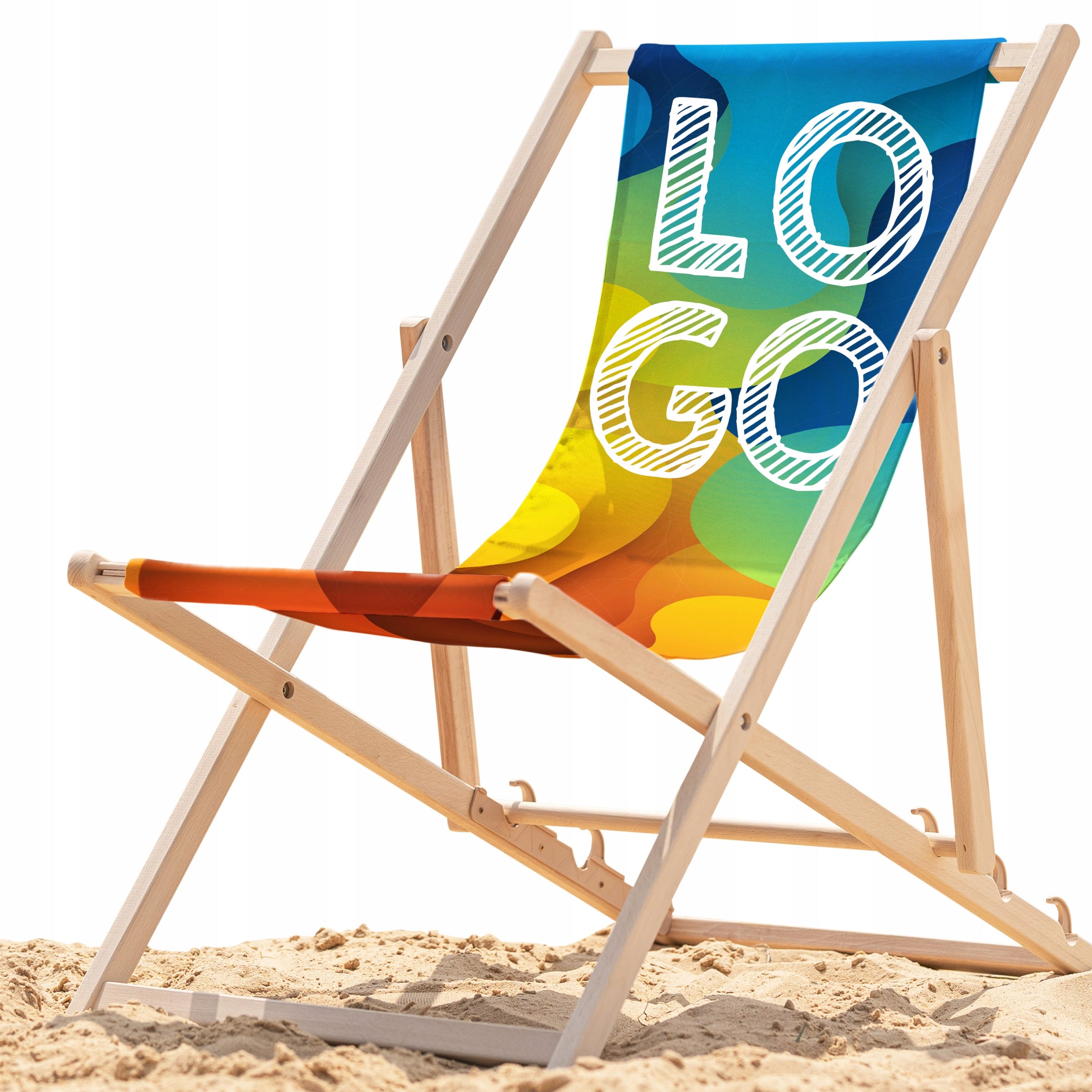GARDEN LOUNGER WOODEN BEECH YOUR PATTERN YOUR ARTWORK YOUR COMPANY LOGO Manufacturer code PAK1886 Leżak REKLAMOWY Twoje logo