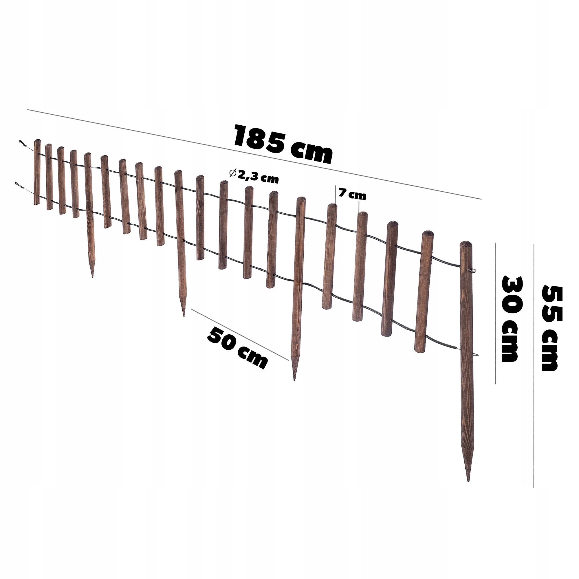 GARDEN PALISADE 185 cm GARDEN EDGING FENCE WOODEN LAWN BRONZE Manufacturer code K8983