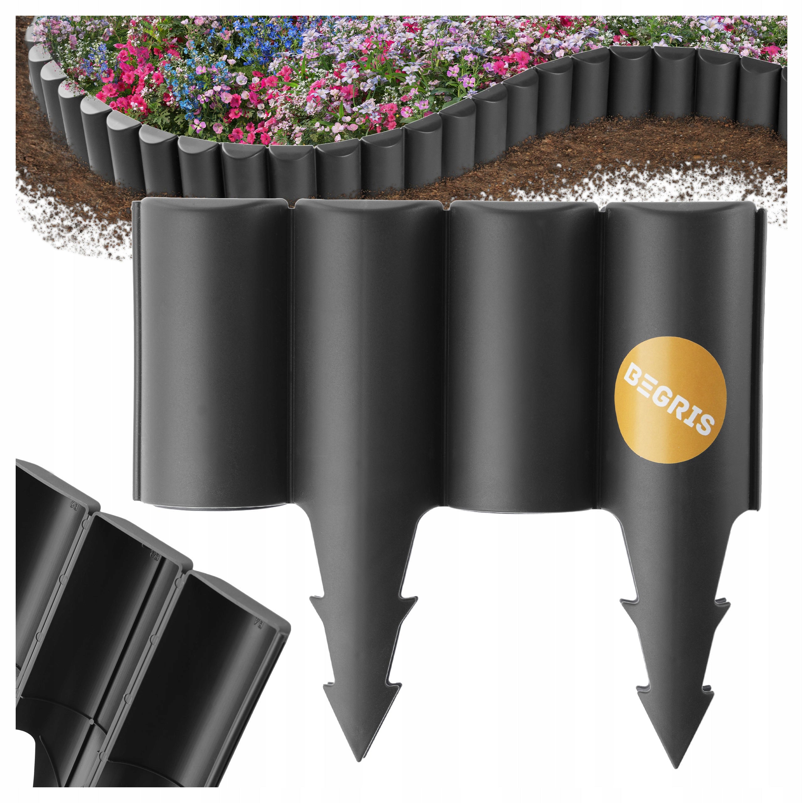 GARDEN PALISADE FENCE PLASTIC ANTHRACITE 2,5M DURABLE BORDER EDGING