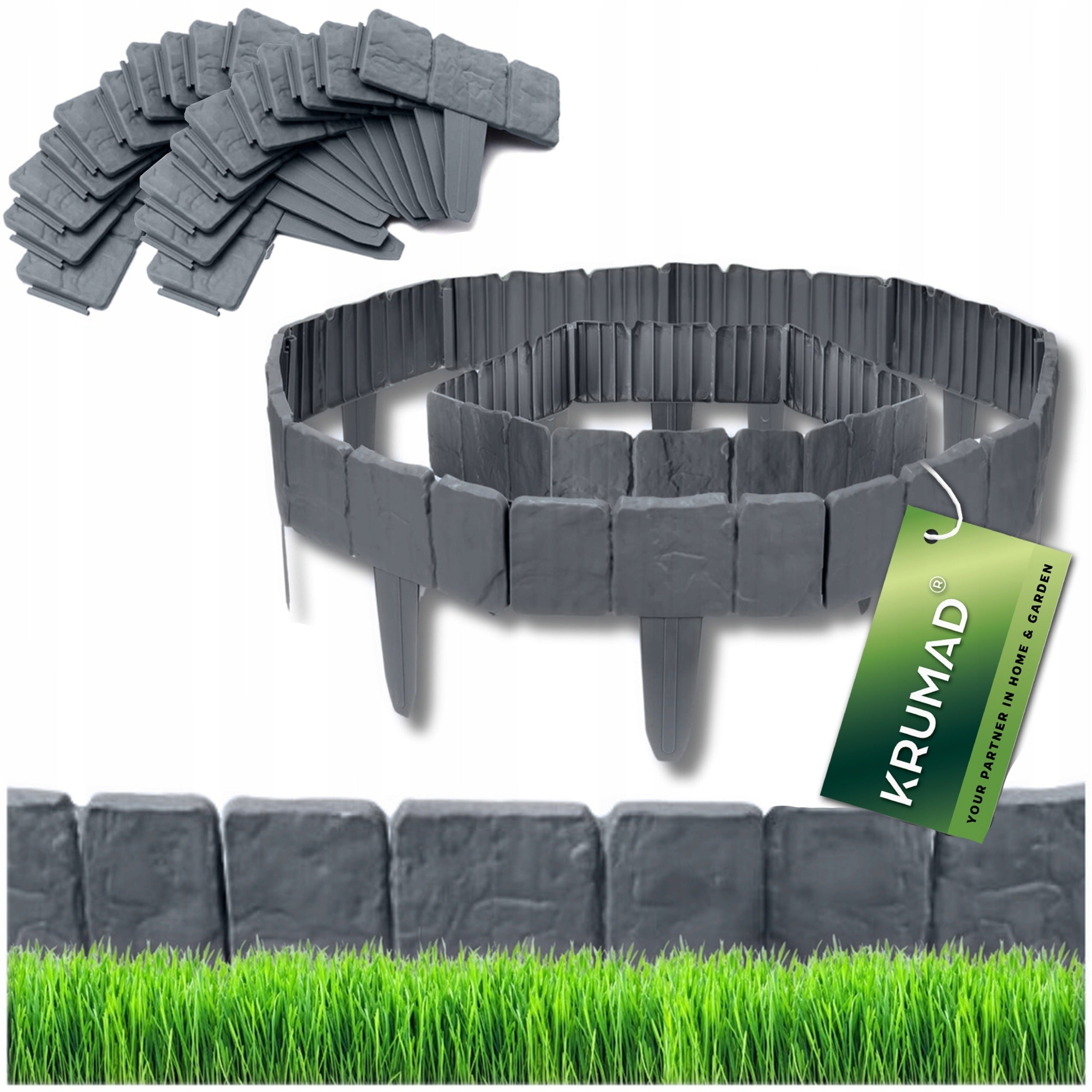 GARDEN PALISADE LAWN EDGING ANTHRACITE STONE 250 x 23cm SET x2