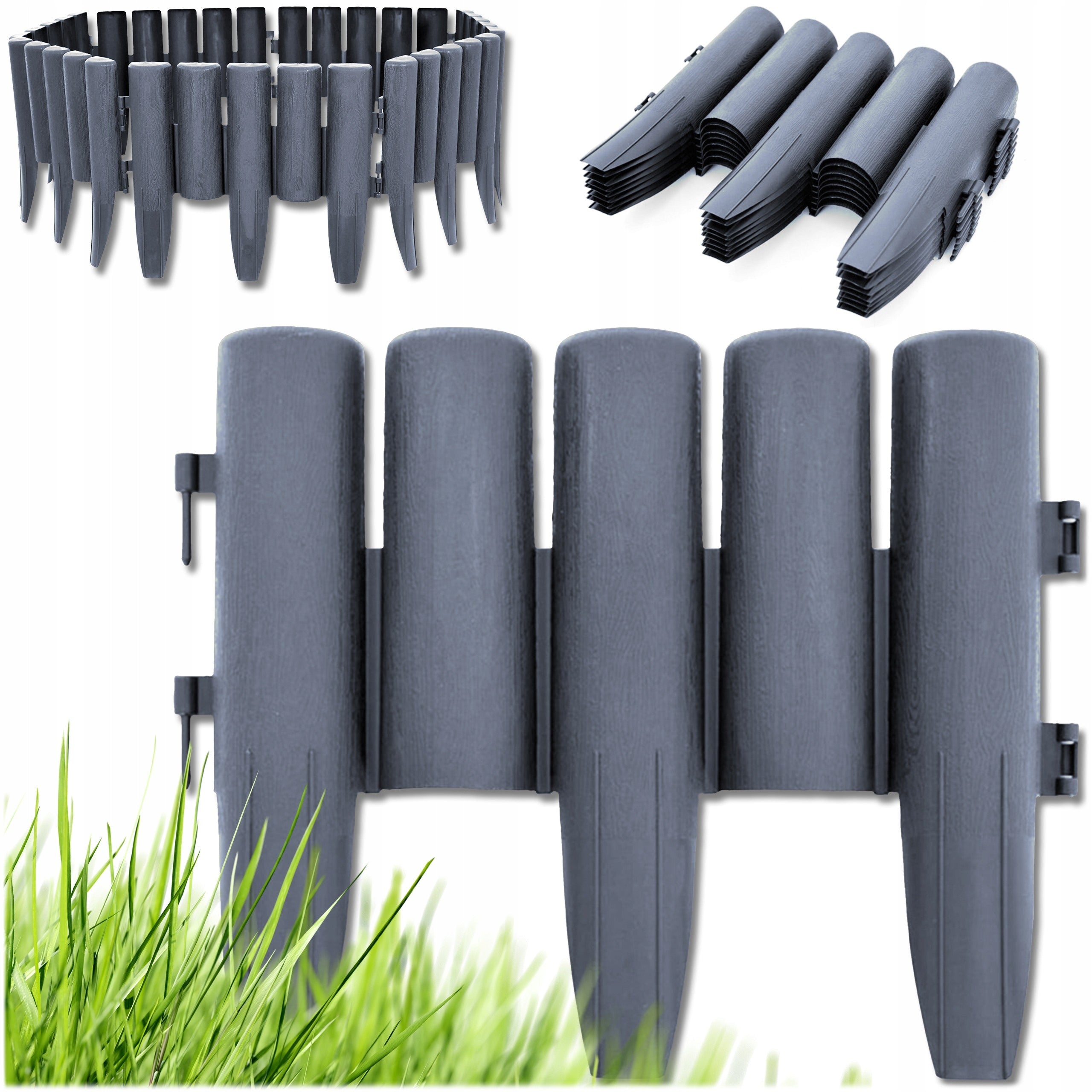 GARDEN PALISADE LAWN EDGING GARDEN PLASTIC GREY 280cm x 24cm