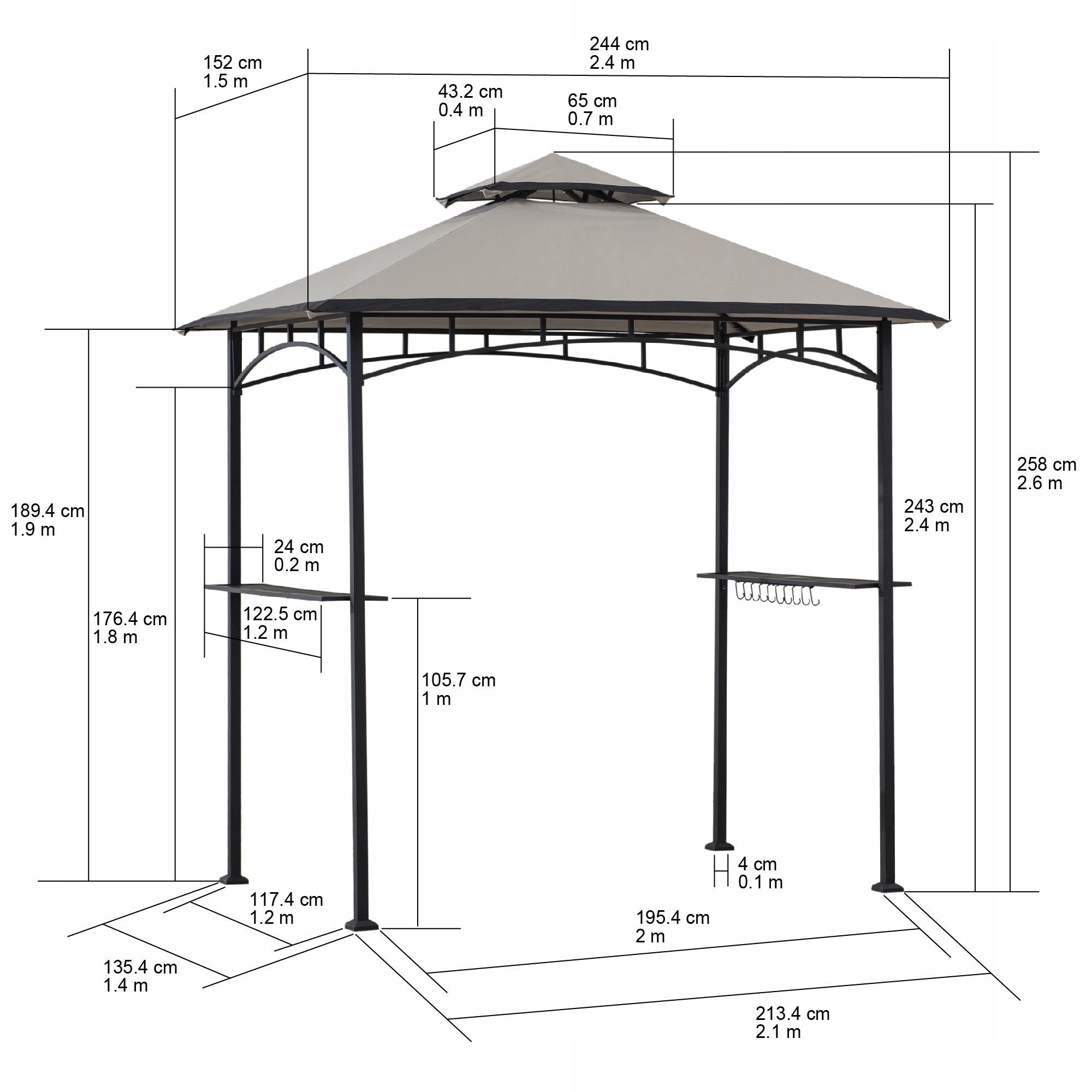 GARDEN PAVILION 1,5x2,5m GARDEN GAZEBO GRILL GARDEN TENT GREY Manufacturer code A103002201
