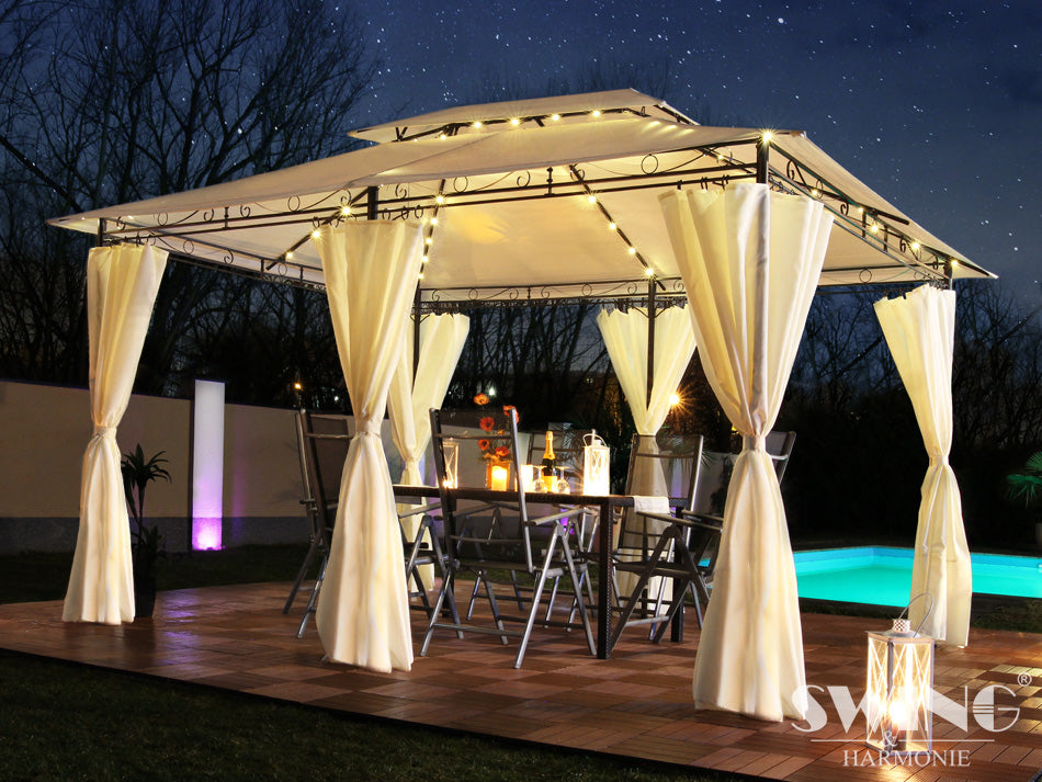 GARDEN PAVILION 3x4 GARDEN TENT LED MOSQUITO NET CURTAINS ANTHRACITE GAZEBO Length 3 m