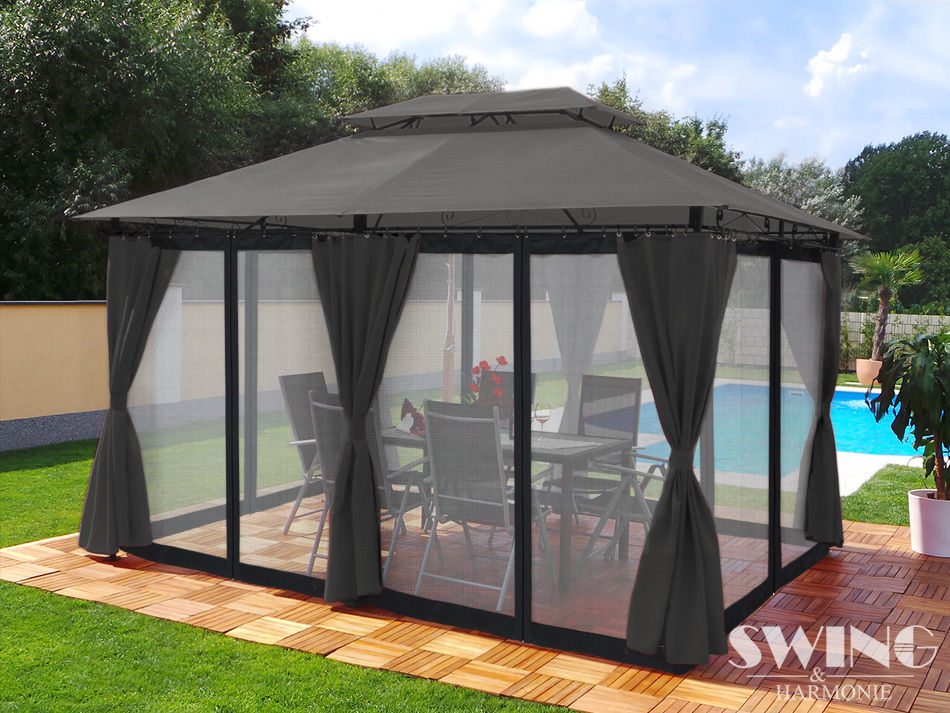 GARDEN PAVILION 3x4 GARDEN TENT LED MOSQUITO NET CURTAINS ANTHRACITE GAZEBO Manufacturer code 1000