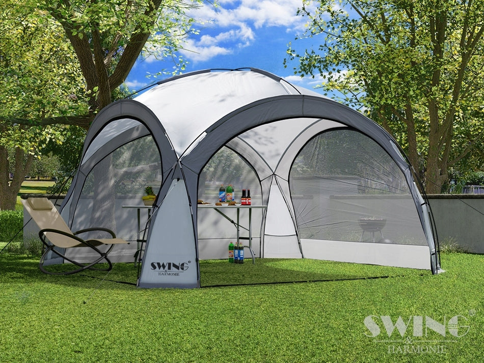 GARDEN PAVILION DOME XXL LED 4,5×4,5m MOSQUITO NET SOLAR Swing&Harmonie