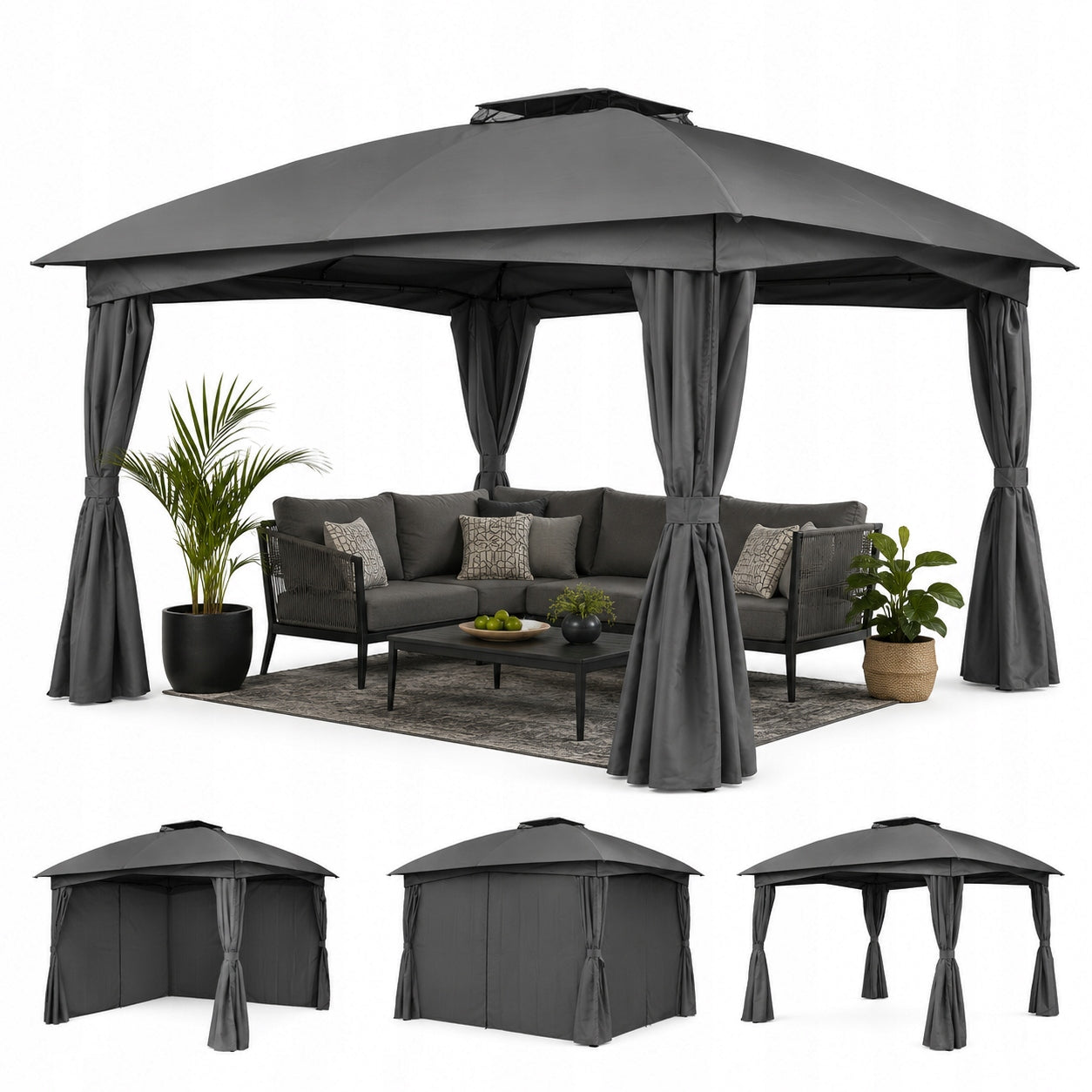 GARDEN PAVILION GAZEBO TENT 4 WALLS GRAPHITE 3,3 x 3,3 x 2,7M Packaging status original