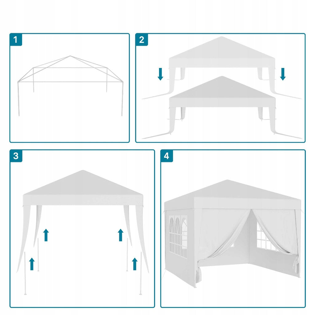 GARDEN PAVILION TENT COMMERCIAL GAZEBO 300 x 300 cm 4 WALLS WINDOW CASTLE Length 3 m