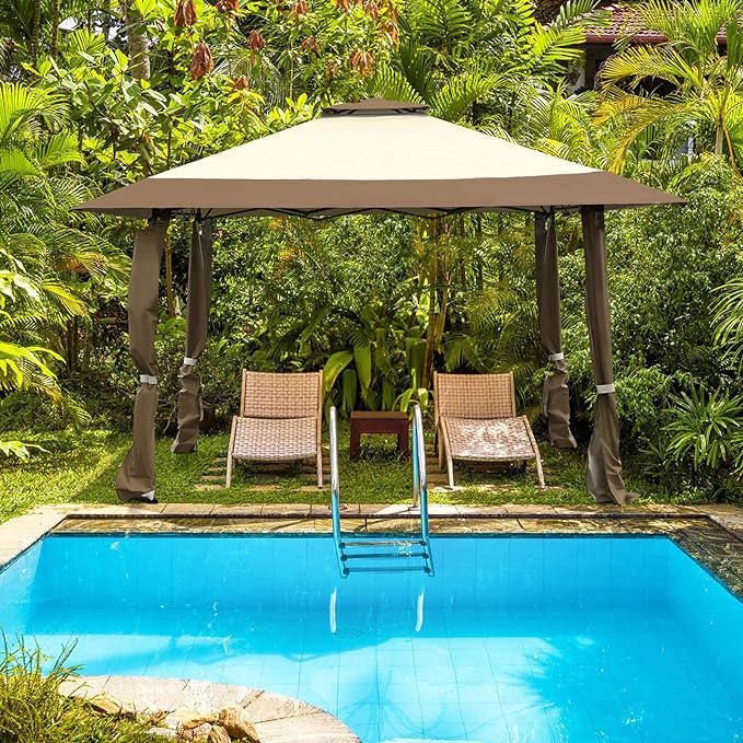 GARDEN PAVILION WITH DOUBLE ROOF WATERPROOF UV RESISTANT 4x4x2,8m Length 4 m