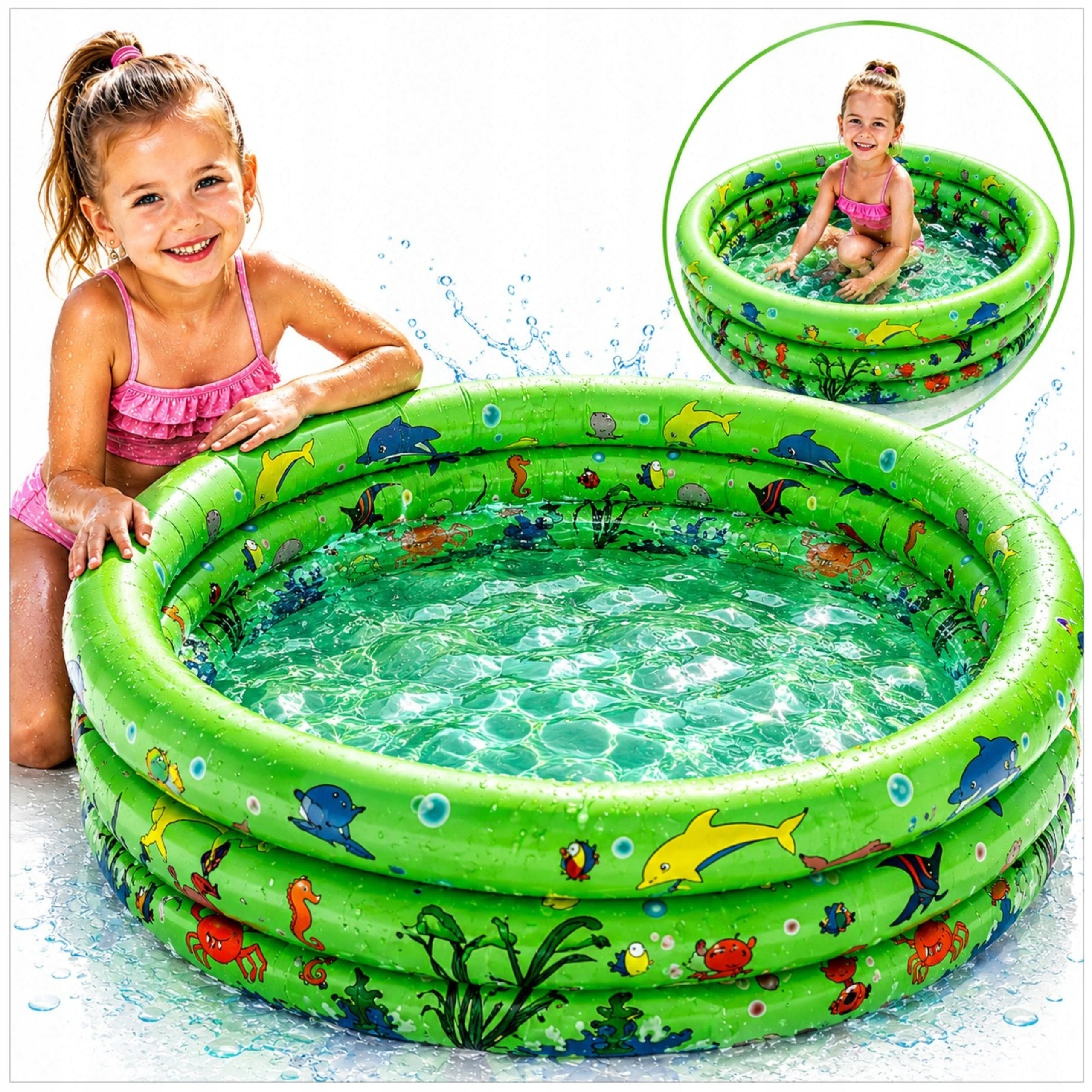 GARDEN POOL CHILDREN INFLATABLE PADDLING POOL BATHTUB 100CM SOFT BOTTOM FISH