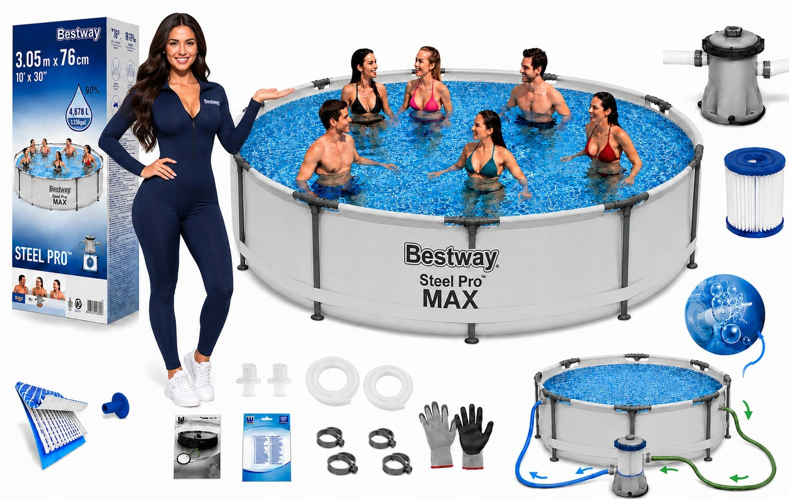 GARDEN POOL FRAME 305x76cm Bestway FRAME SET PUMP FILTER 17in1