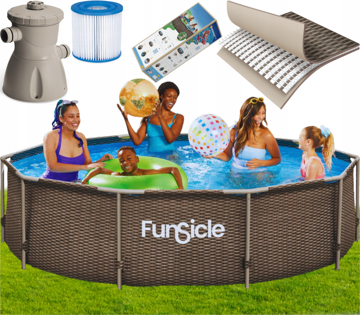 GARDEN POOL ORIGINAL RATTAN APPEARANCE WITH PUMP AND FILTER LARGE XXL