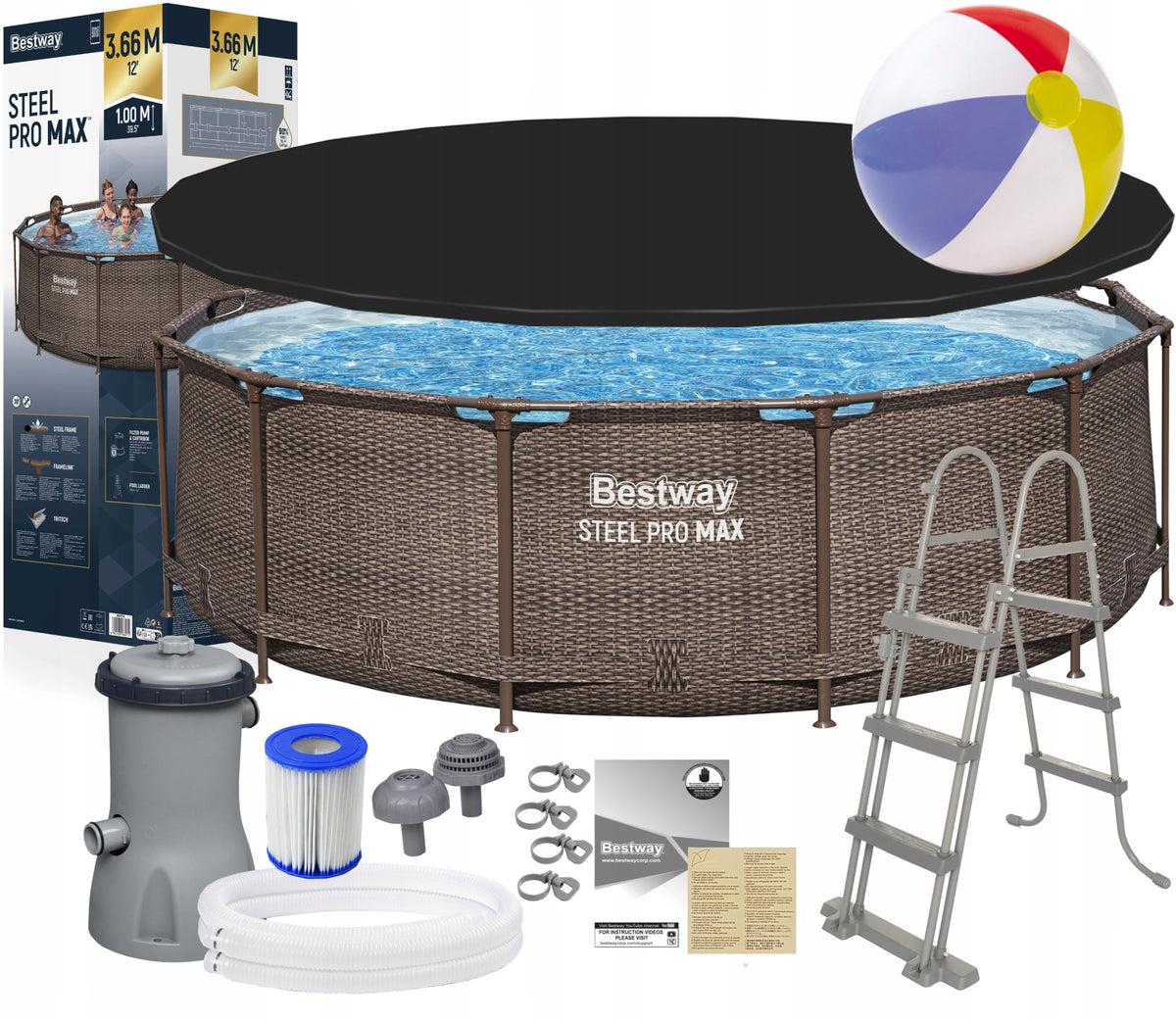GARDEN POOL RACK 366x100 cm PUMP LADDER COVER BESTWAY 56709