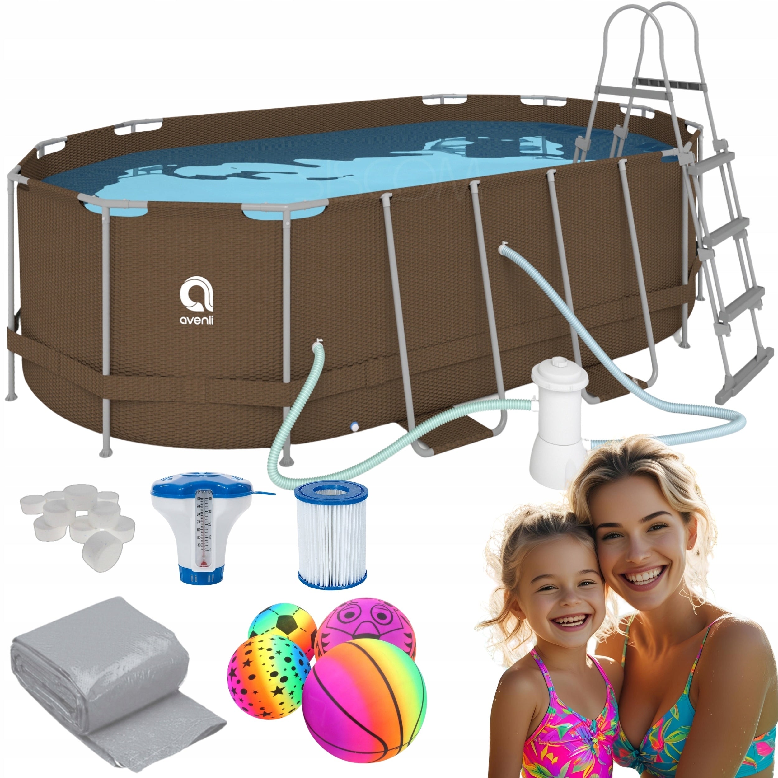 GARDEN POOL RACK 427x275x100 SET 18in1 + PUMP + CHEMISTRY FREEBIE