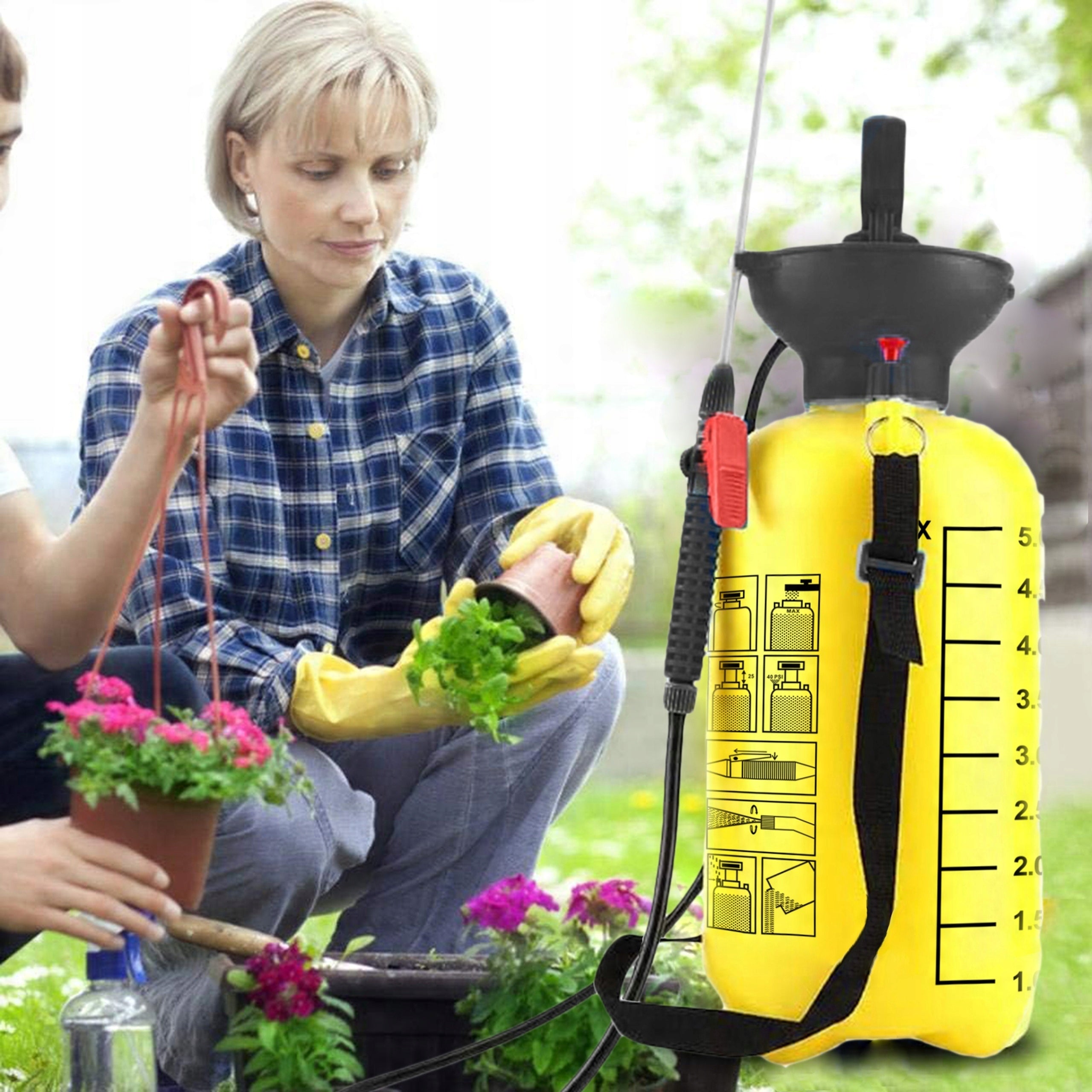 GARDEN PRESSURE HAND SPRAYER 5L LAZYhome ADJUSTABLE LONG LANCE Packaging status original