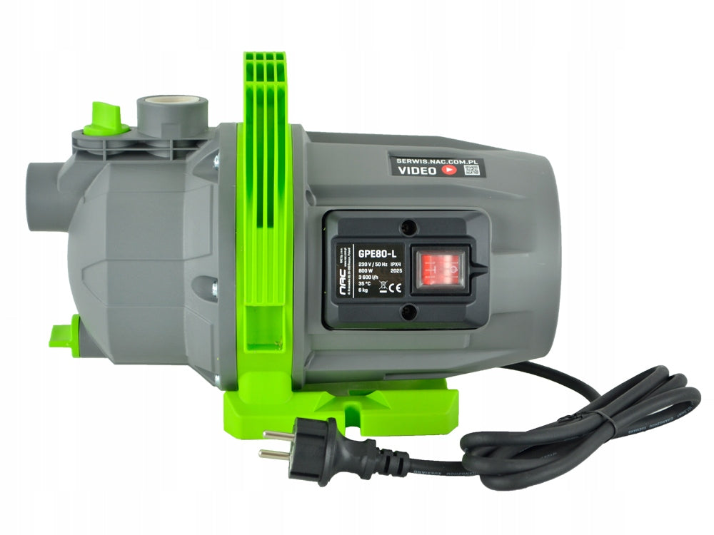 GARDEN PUMP FOR WATER NAC POWER 800 W 3600 l/h FOR WATERING SUCTION 7 M Engine power 800 W