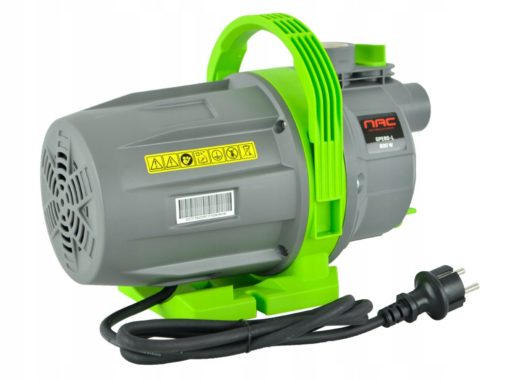 GARDEN PUMP FOR WATER NAC POWER 800 W 3600 l/h FOR WATERING SUCTION 7 M Maximum pump output 3600 l/h