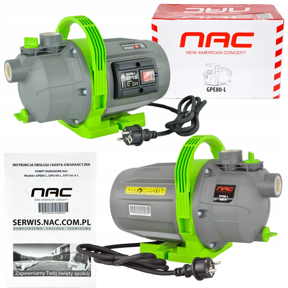 GARDEN PUMP FOR WATER NAC POWER 800 W 3600 l/h FOR WATERING SUCTION 7 M