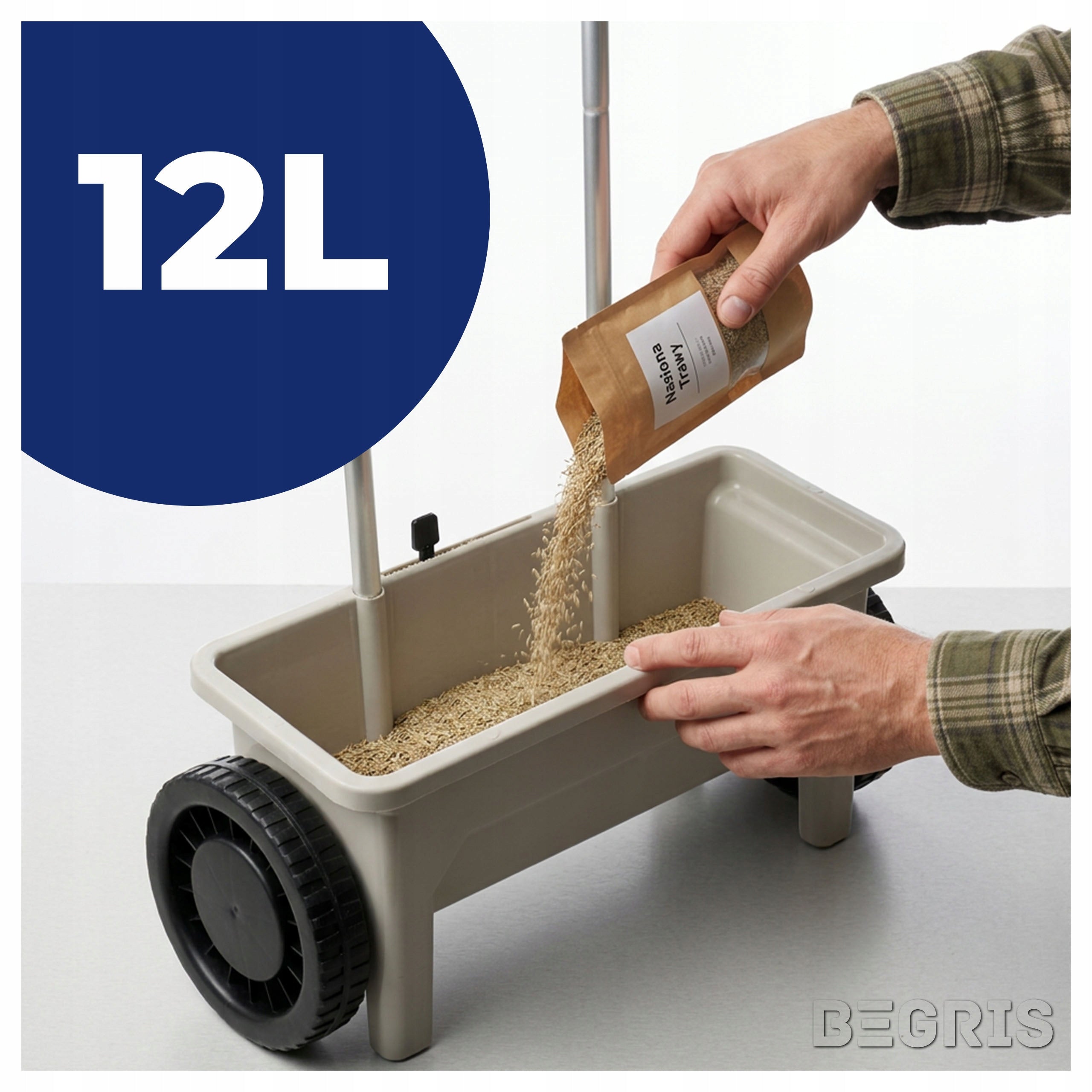 GARDEN SEEDER HANDHELD Begris 12 L for grass salt seed fertilizer 45 cm Capacity 12 l