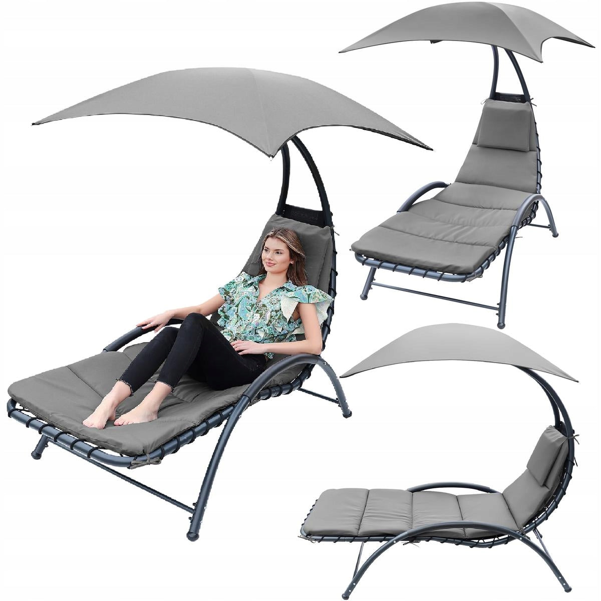 GARDEN SUN LOUNGER ARMCHAIR with UMBRELLA 200x125cm SASKA GARDEN BERGAMO