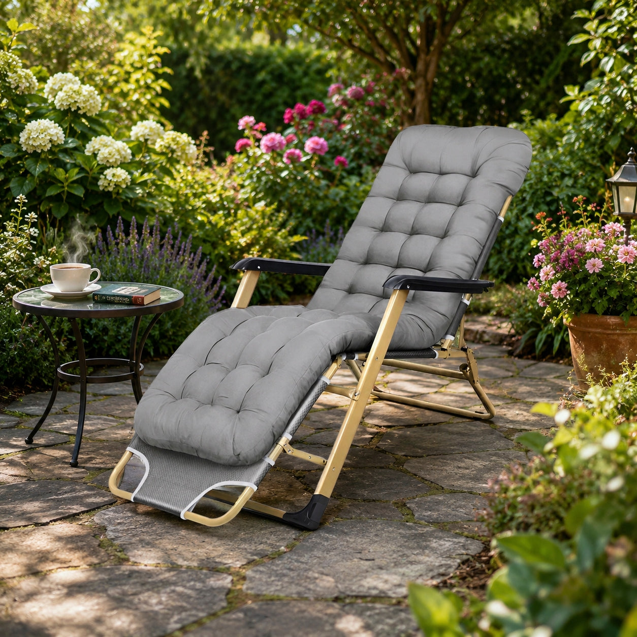 GARDEN SUN LOUNGER DC01-GD-GR BEACH PILLOW FOLDING GREY IDEALGarden Packaging status original