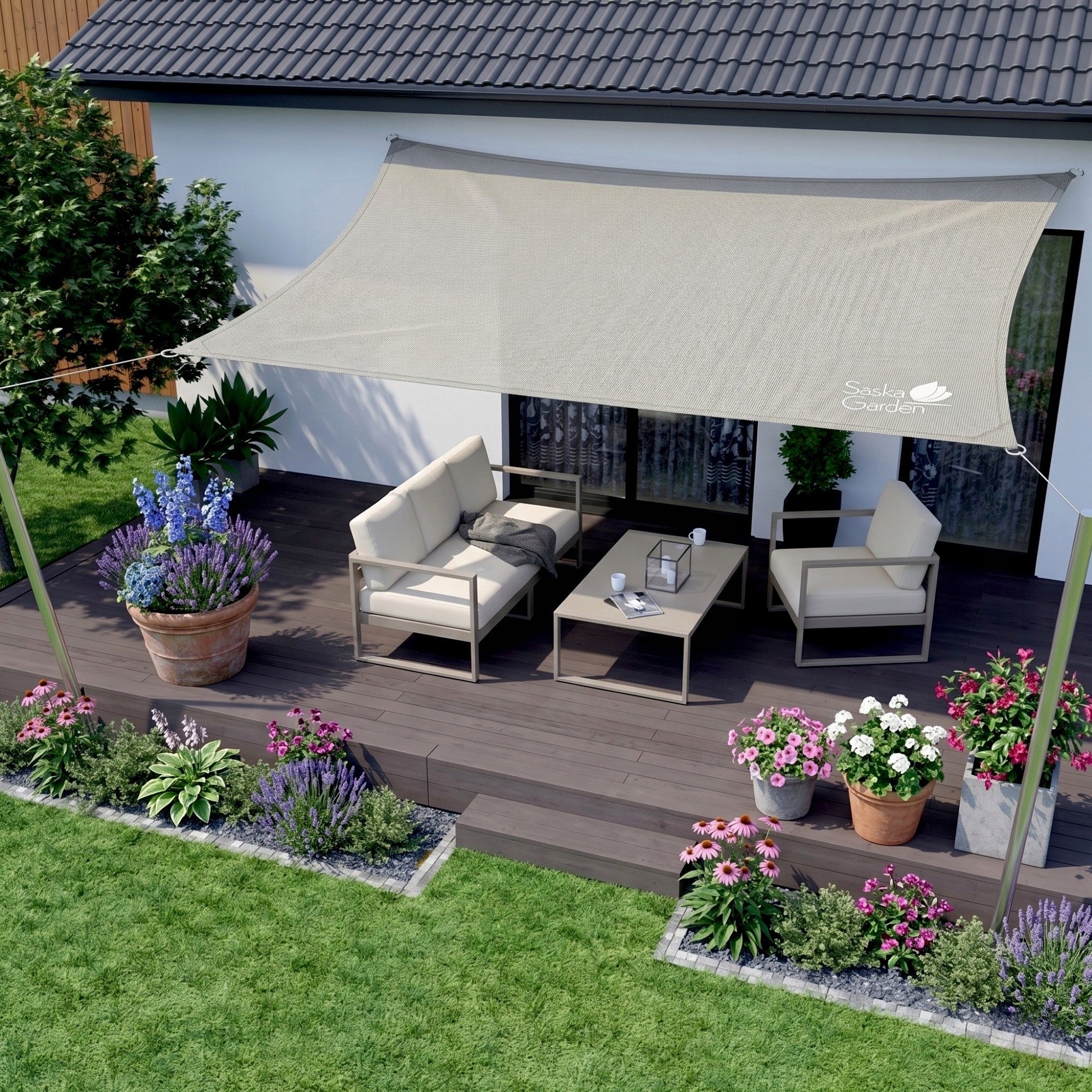 GARDEN SUN SAIL RECTANGULAR 3x2m UV AWNING SHADDER Brand Saska garden