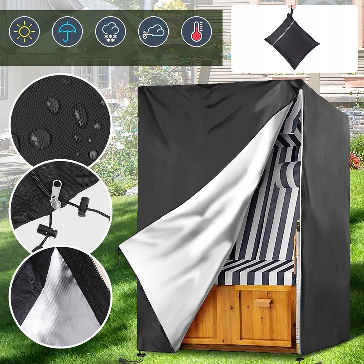 GARDEN SWING COVER WEATHERPROOF BLACK Length 135 cm