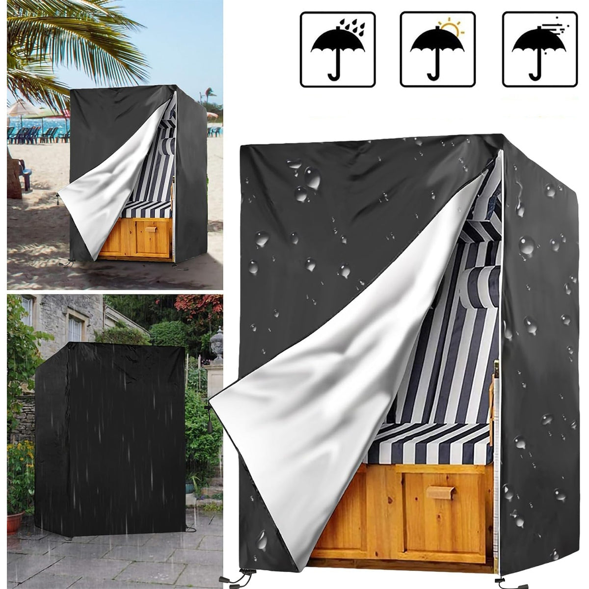 GARDEN SWING COVER WEATHERPROOF BLACK Product width 105 cm