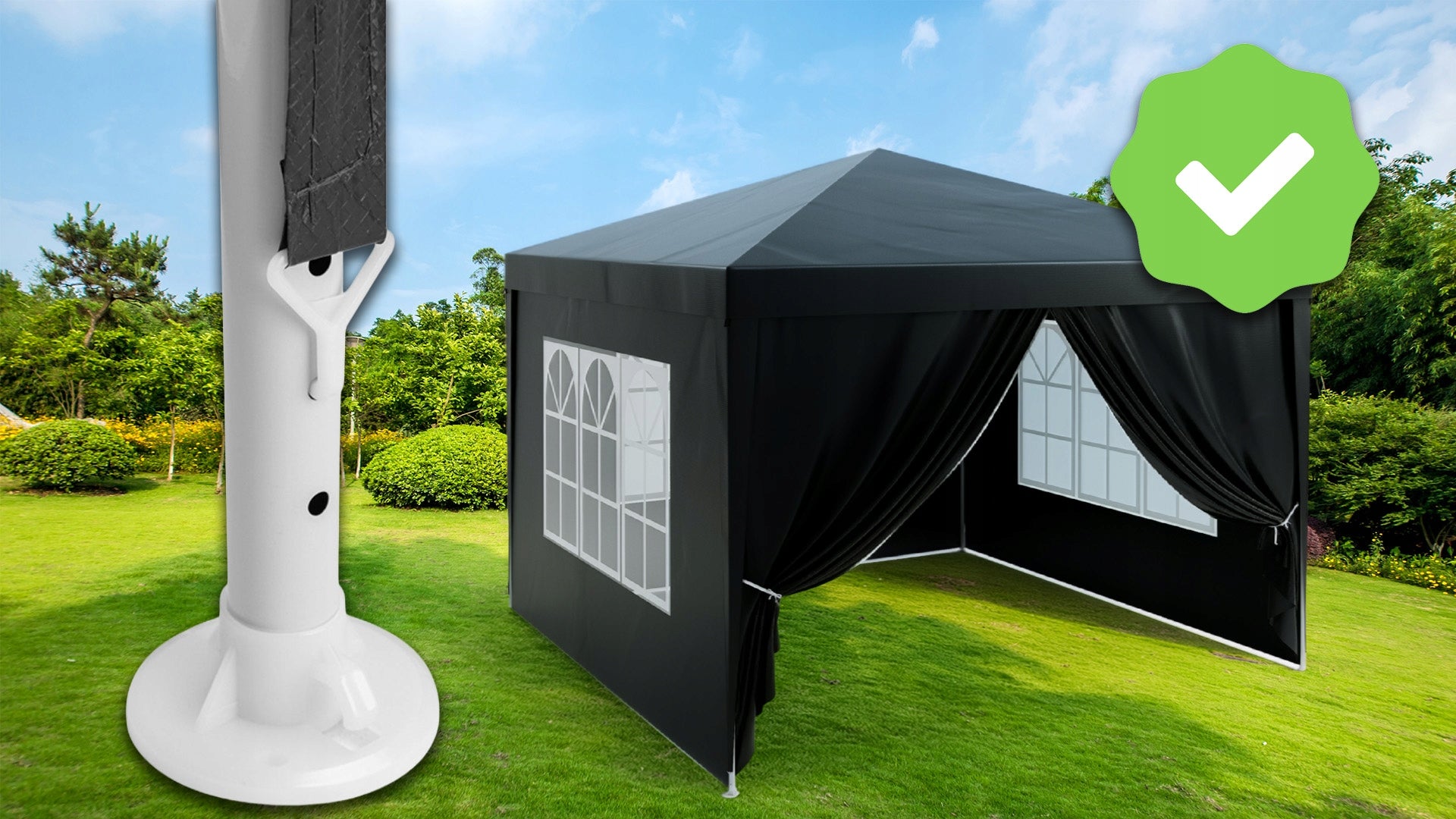 GARDEN TENT GAZEBO PAVILION FOR GARDEN 4 WALLS 300 x 300 x 250 CM 3x3M Width 3 m