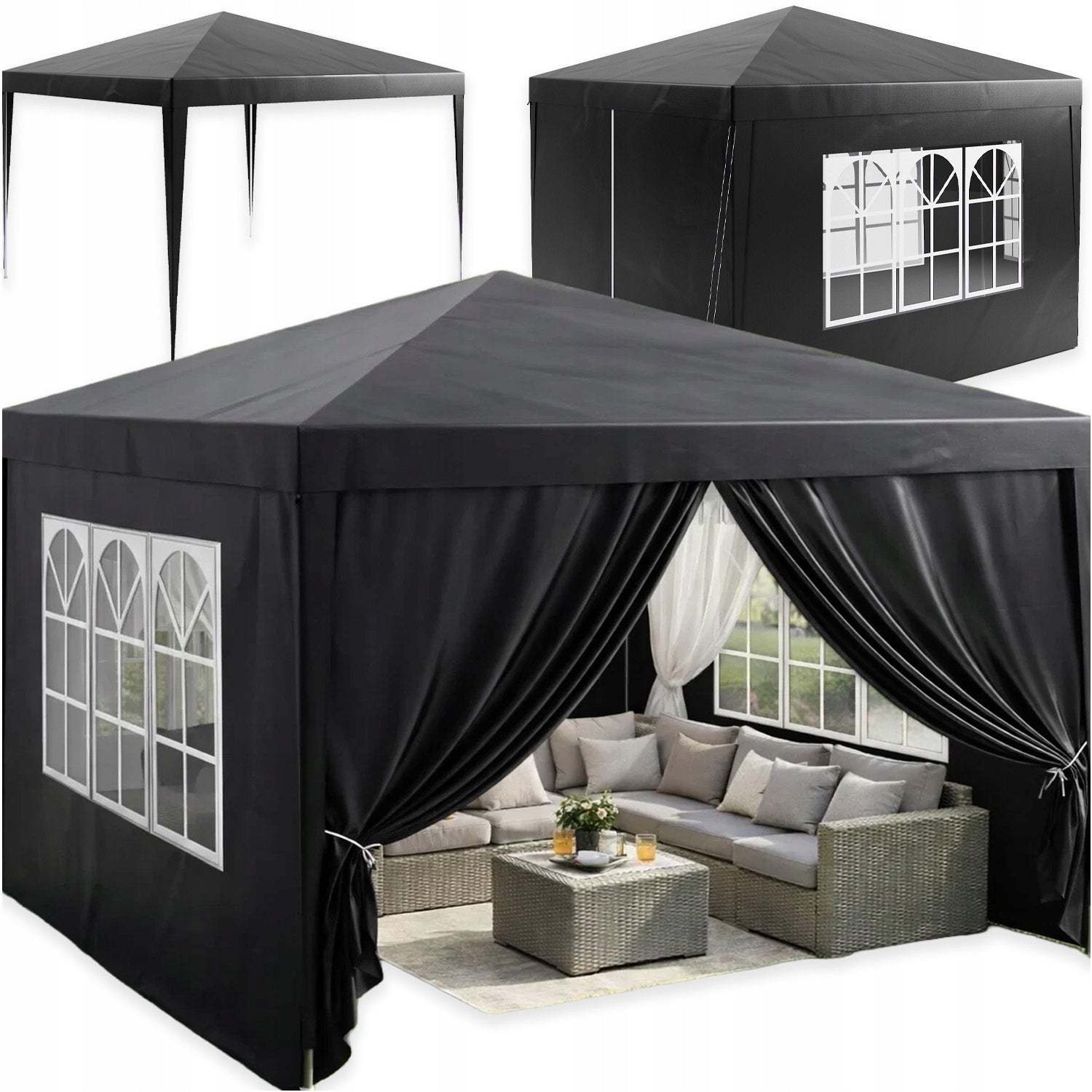 GARDEN TENT GAZEBO PAVILION FOR GARDEN 4 WALLS 300 x 300 x 250 CM 3x3M