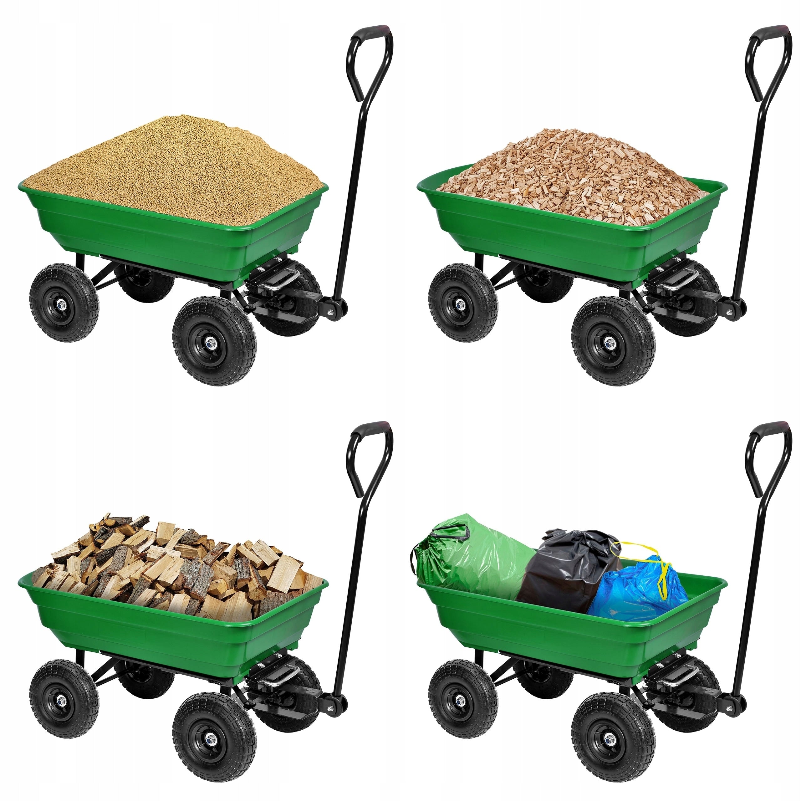 GARDEN TRANSPORT TROLLEY FOR GARDEN TIPPER WHEELBARROW LARGE TRAILER 300kg Kind trolley