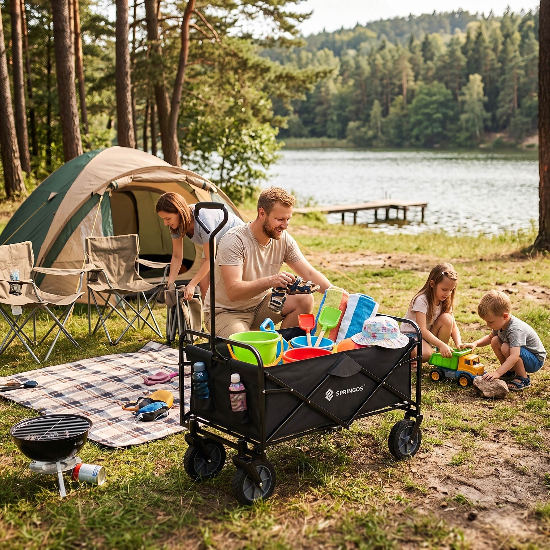 GARDEN TRANSPORT TROLLEY WHEELBARROW HIKING TRAILER FOLDING BEACH Capacity 105 l