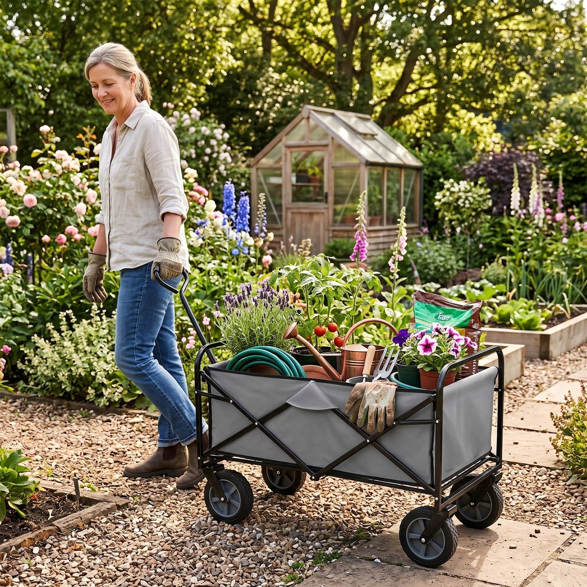 GARDEN TRANSPORT TROLLEY WHEELBARROW HIKING TRAILER FOLDING BEACH Kind trolley