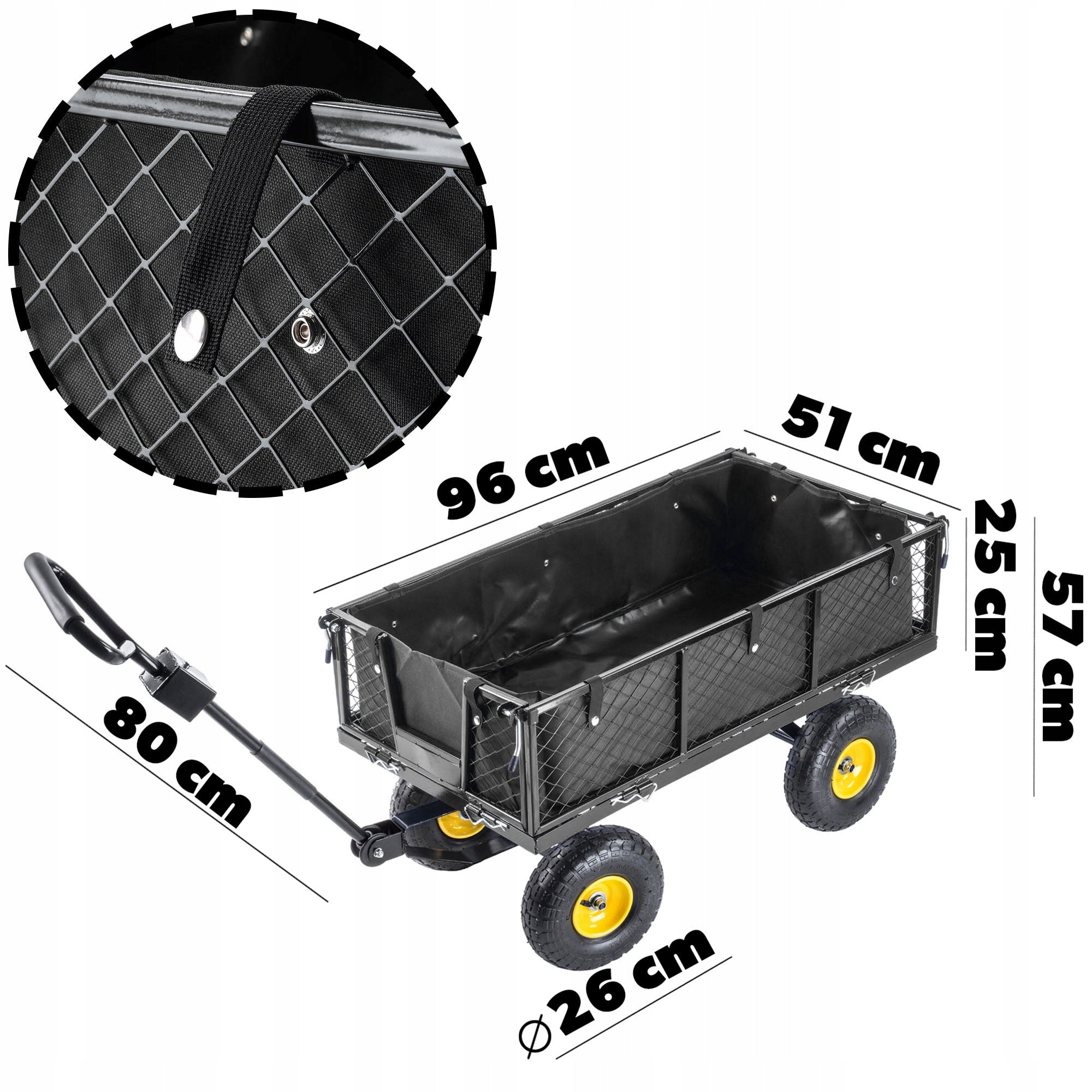 GARDEN TROLLEY 300KG TRANSPORT TRAILER WHEELBARROW 3in1 TARPAULIN WHEEL LARGE Manufacturer code K8541
