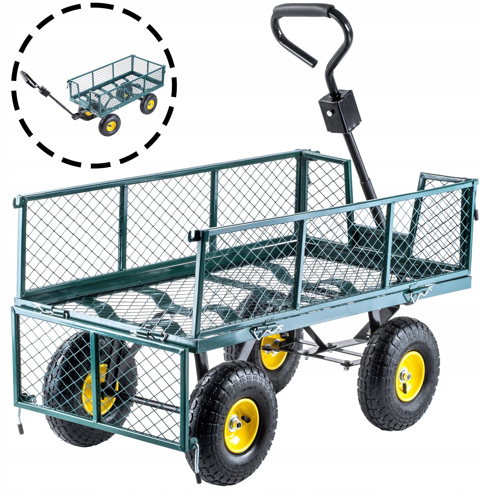 GARDEN TROLLEY 300KG TRANSPORT TRAILER WHEELBARROW 3in1 TARPAULIN WHEEL LARGE Wheels number 4