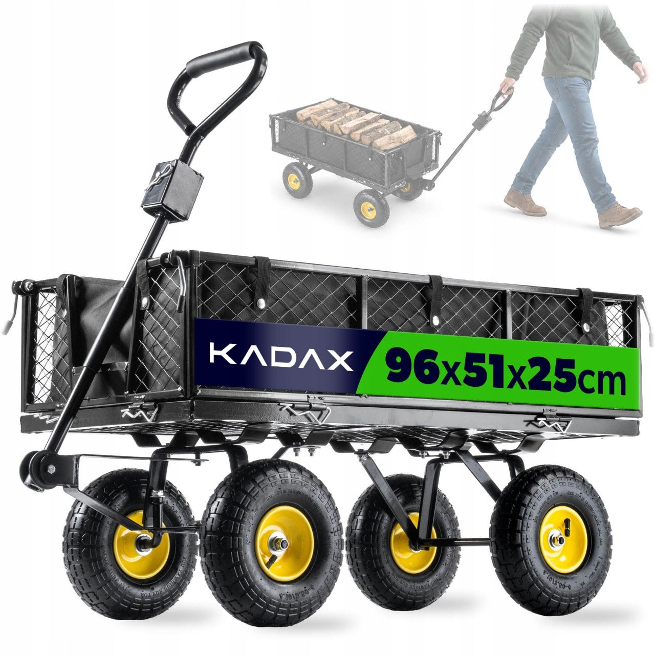 GARDEN TROLLEY 300KG TRANSPORT TRAILER WHEELBARROW 3in1 TARPAULIN WHEEL LARGE
