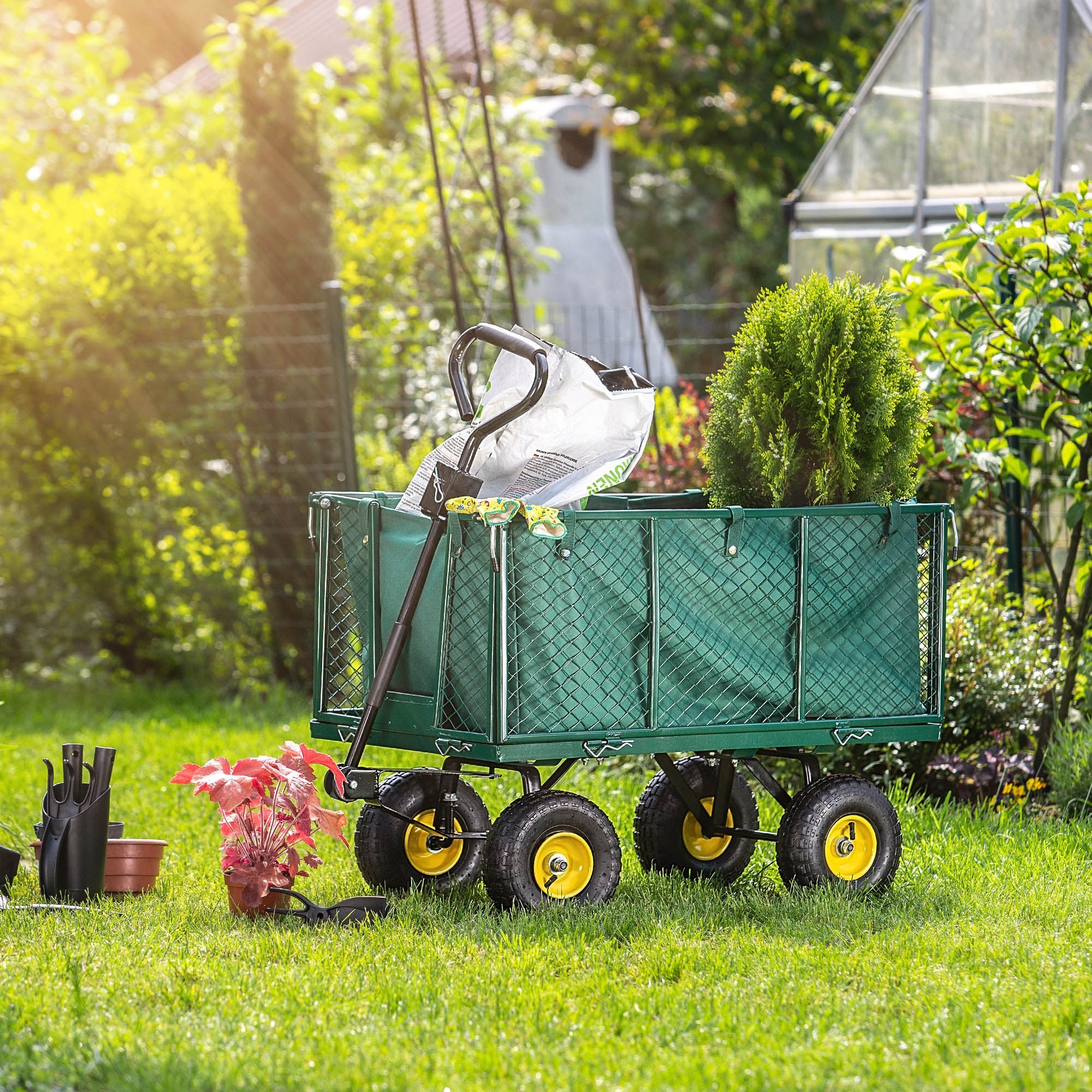 GARDEN TROLLEY 450 kg 200 L XXL TRANSPORT WHEELBARROW TRAILER LARGE STRONG Brand Kadax